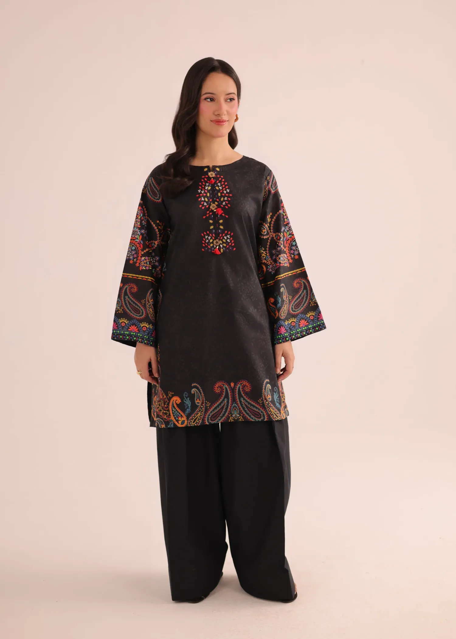 Poly Lawn Kurti in Black