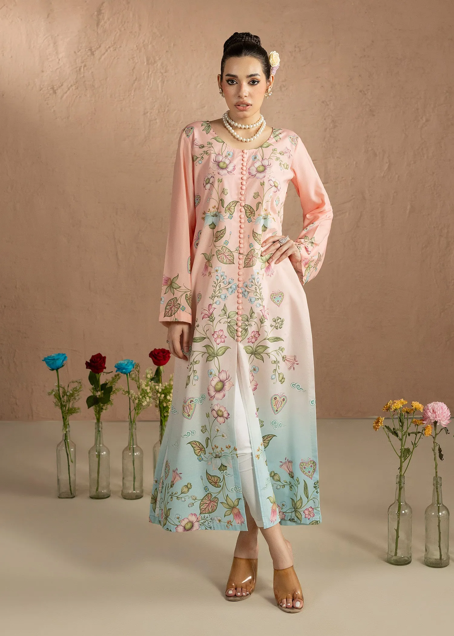 Poly Silk Kaftan in Pale Pink