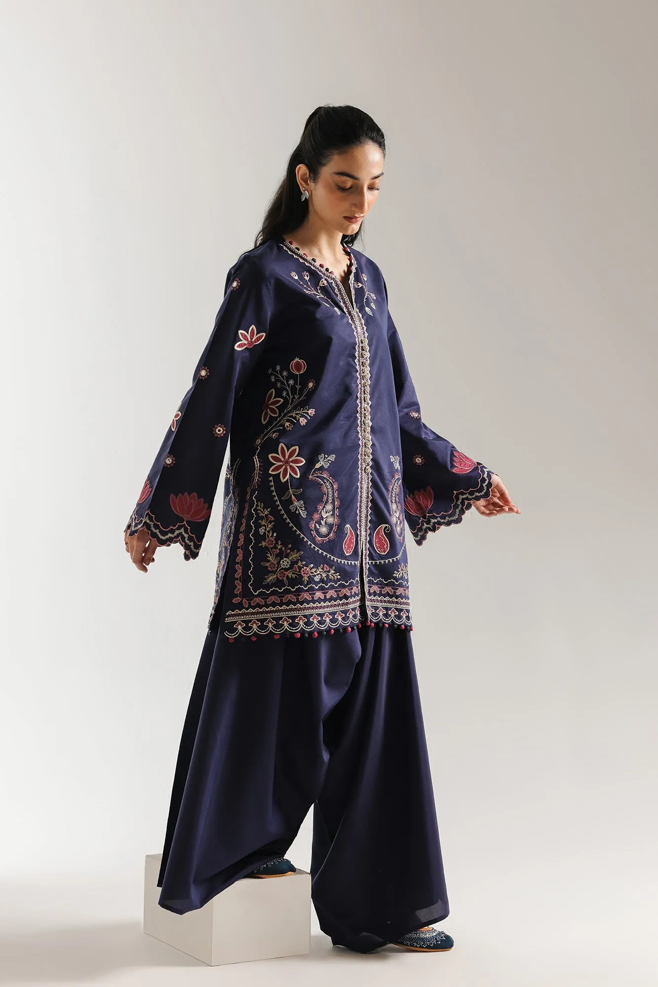 Embroidered Suit in Dark Blue