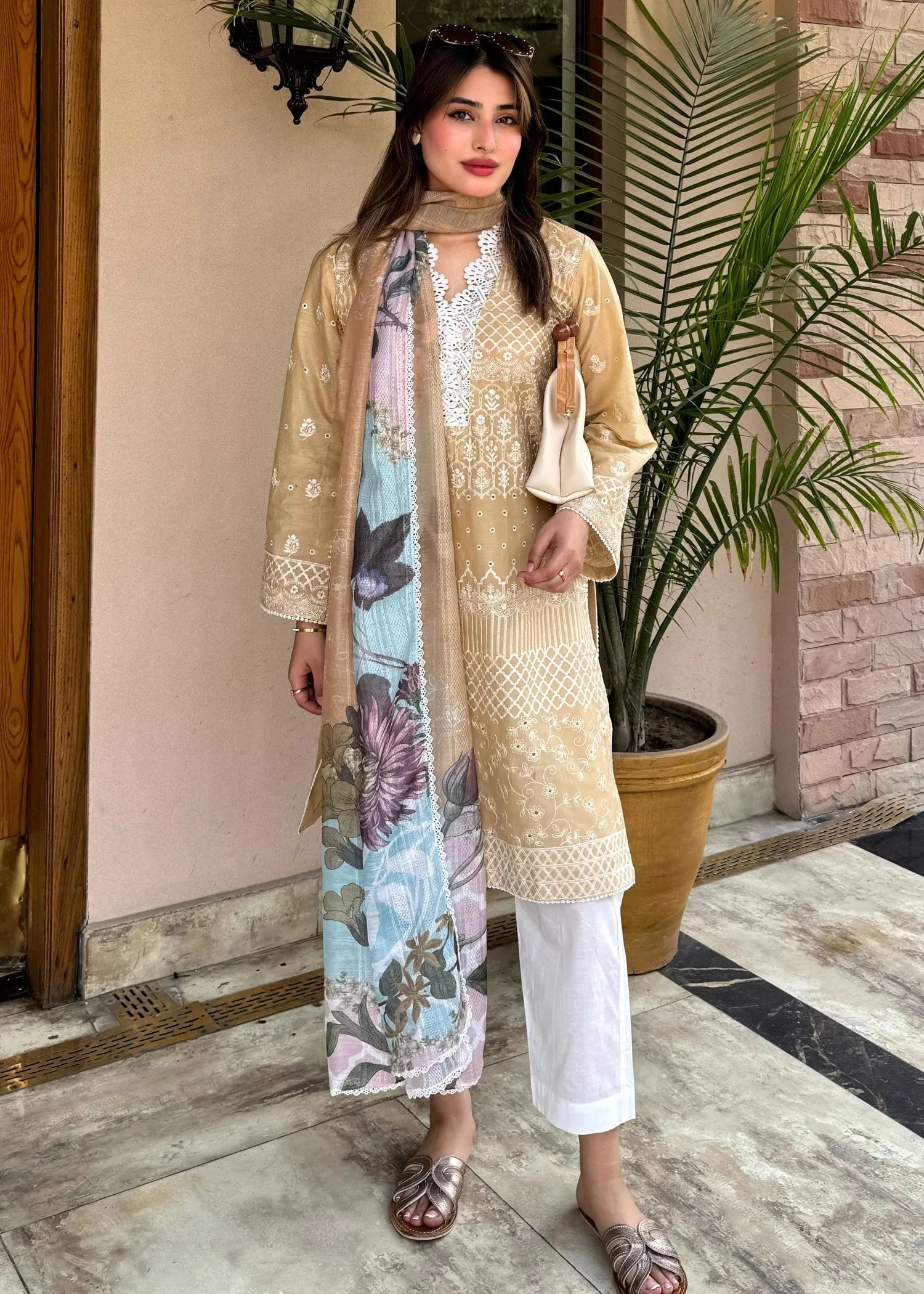 Embroidered Kurta Set in Mellow Yellow