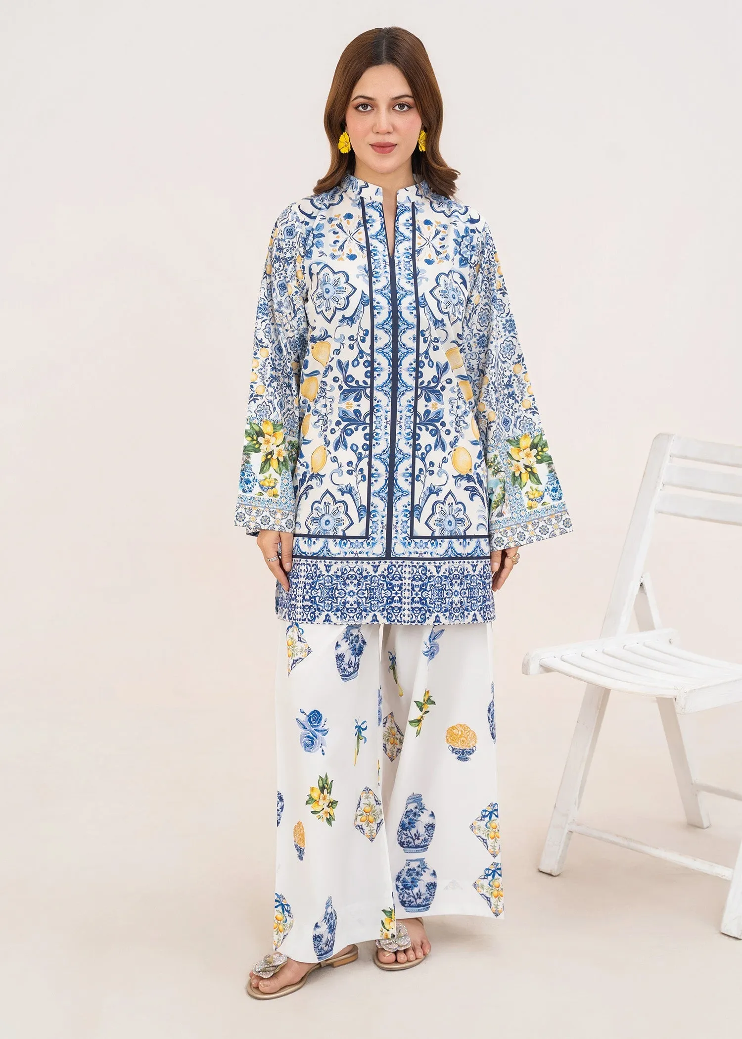 Poly Lawn Kurta Set in Ice Blue