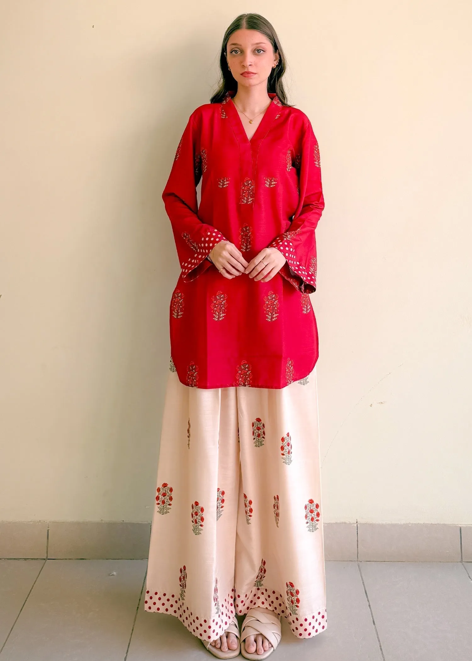 Printed Kurta Set in Red