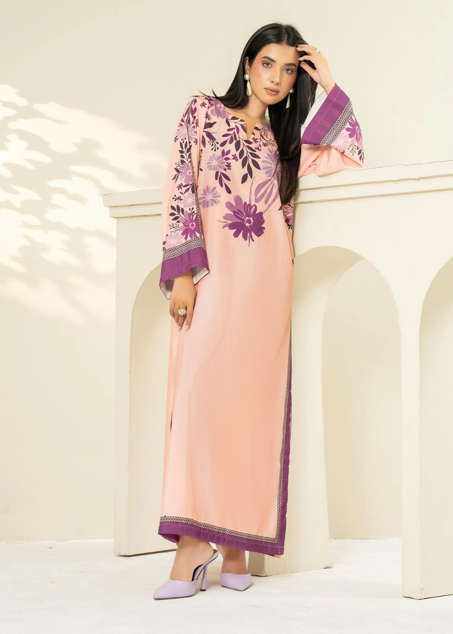 Lawn Kaftan in Peach Pink