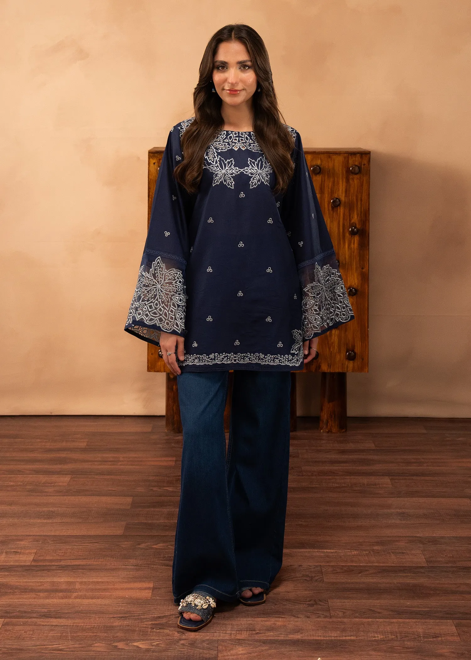 Embroidered Kurti in Navy Blue