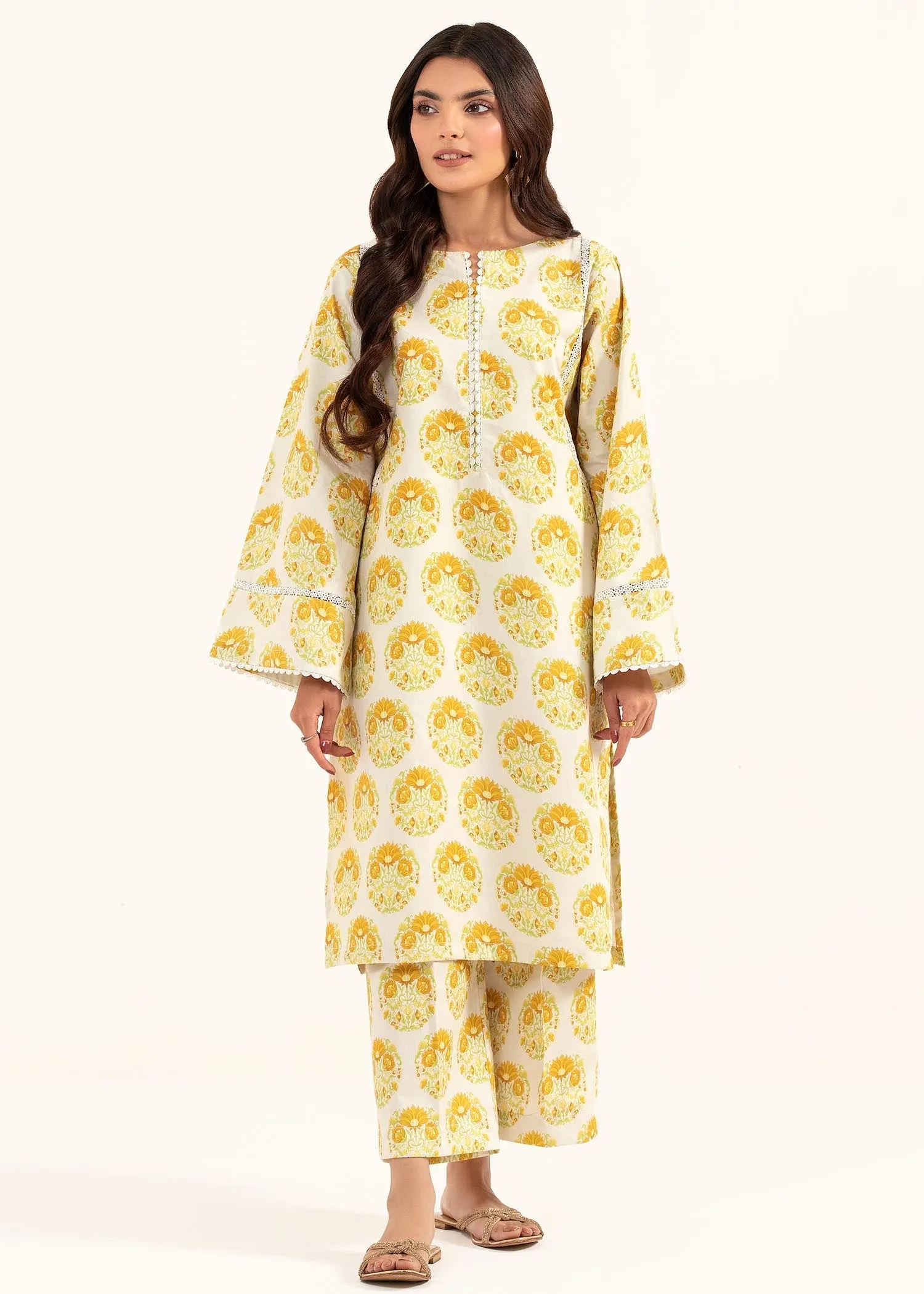 Digital Printed Kurta Set in Butter