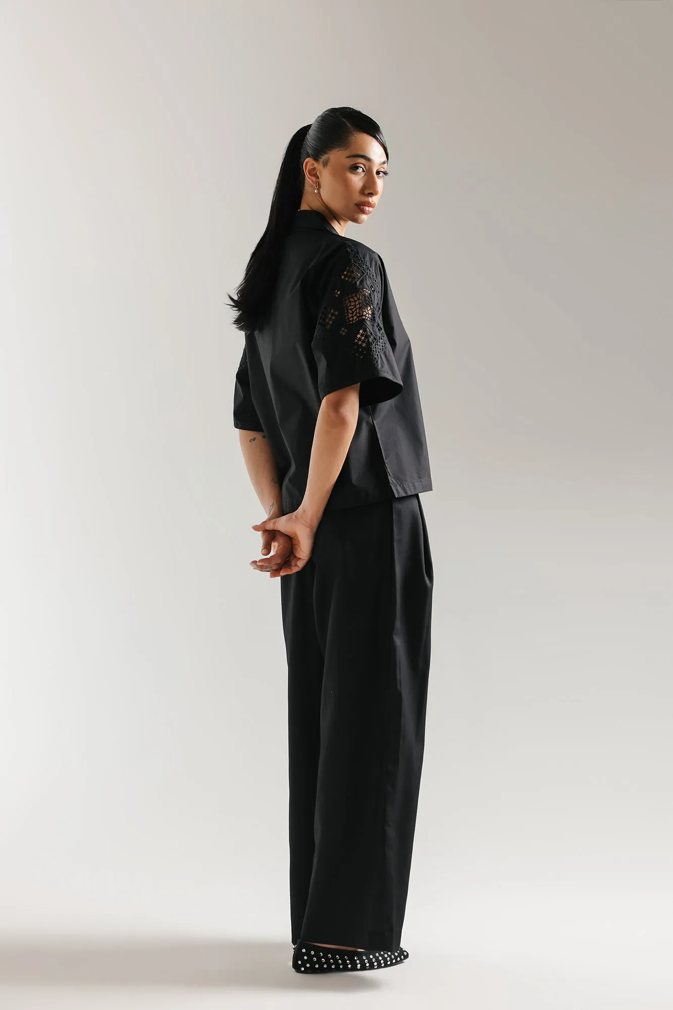 Embroidered Top in Jet Black