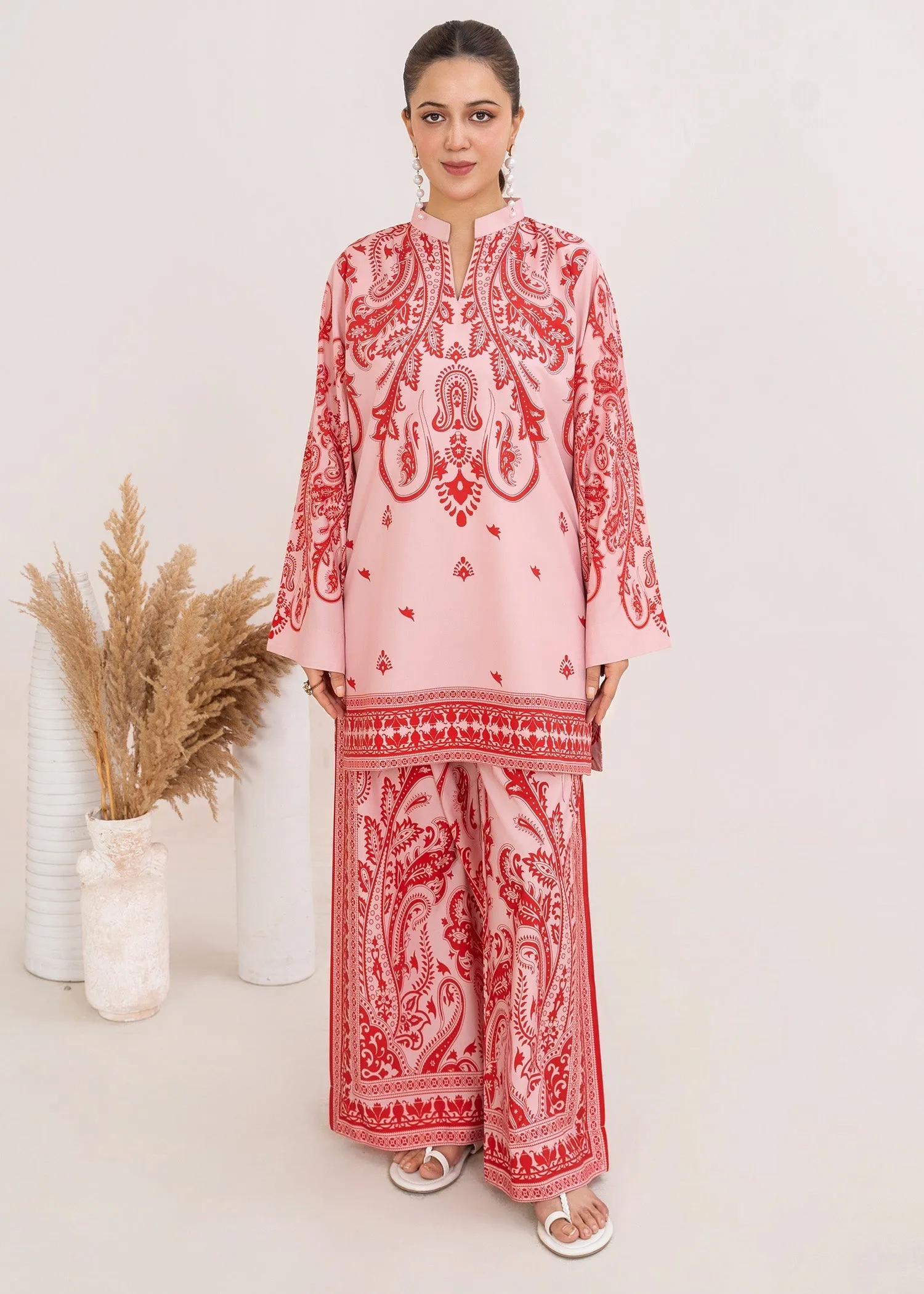 Poly Lawn Co-ord Set in Blush Pink