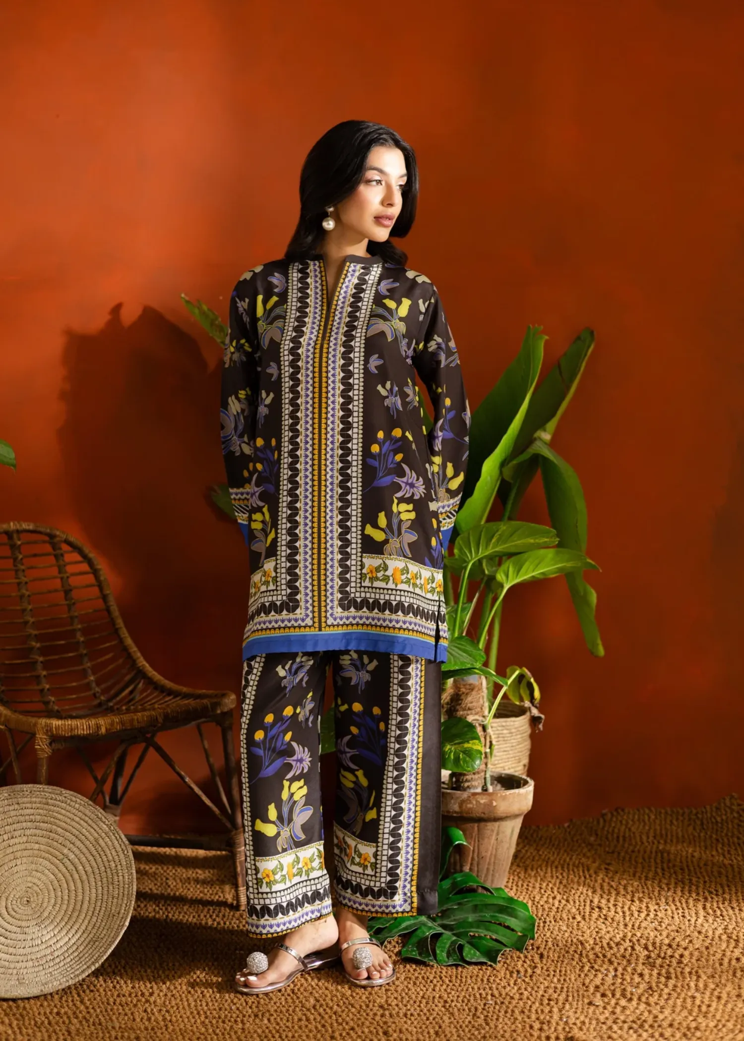 Poly Lawn Co-ord Set in Black