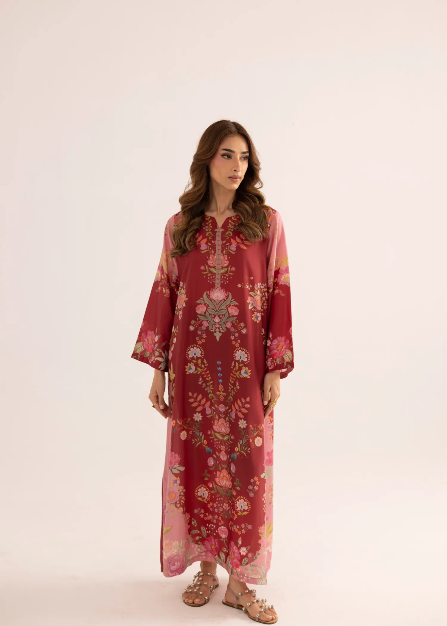 Lawn Kaftan in Blood Red