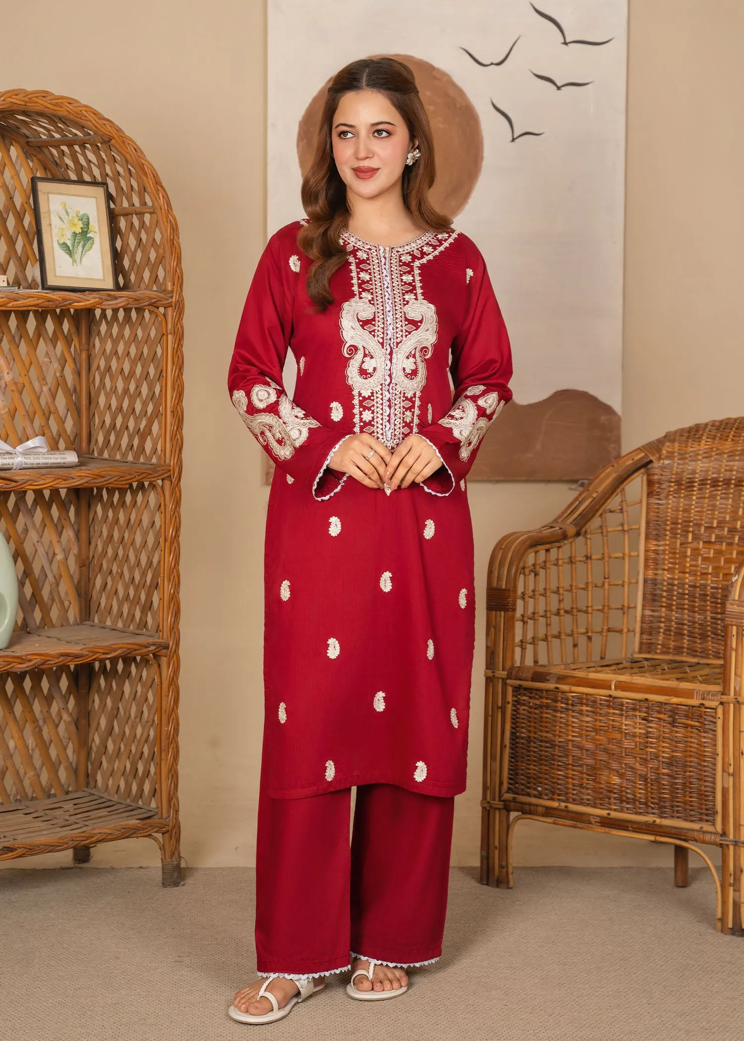 Viscose Kurta Set in Red
