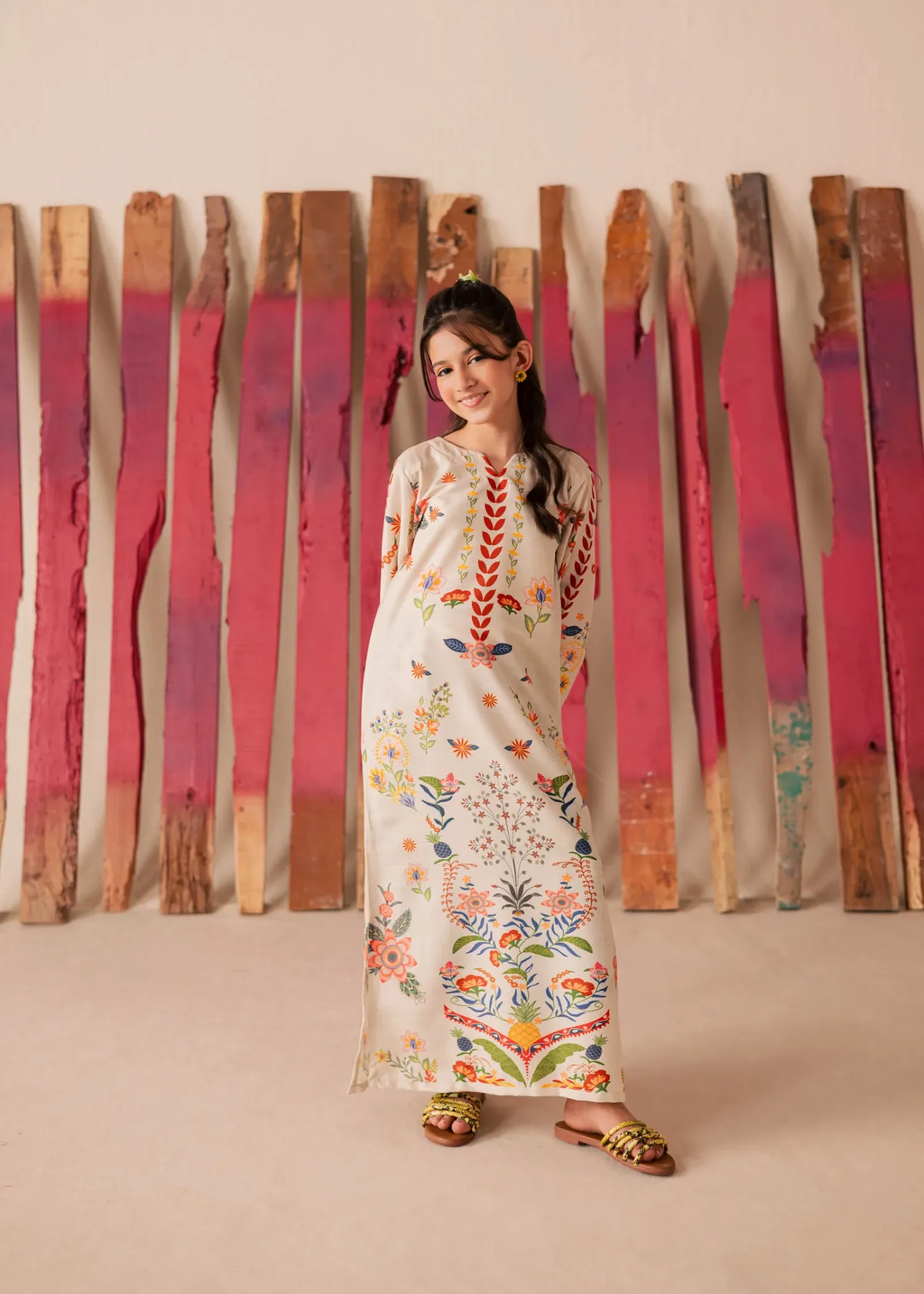 Raw Silk Kaftan in Multi