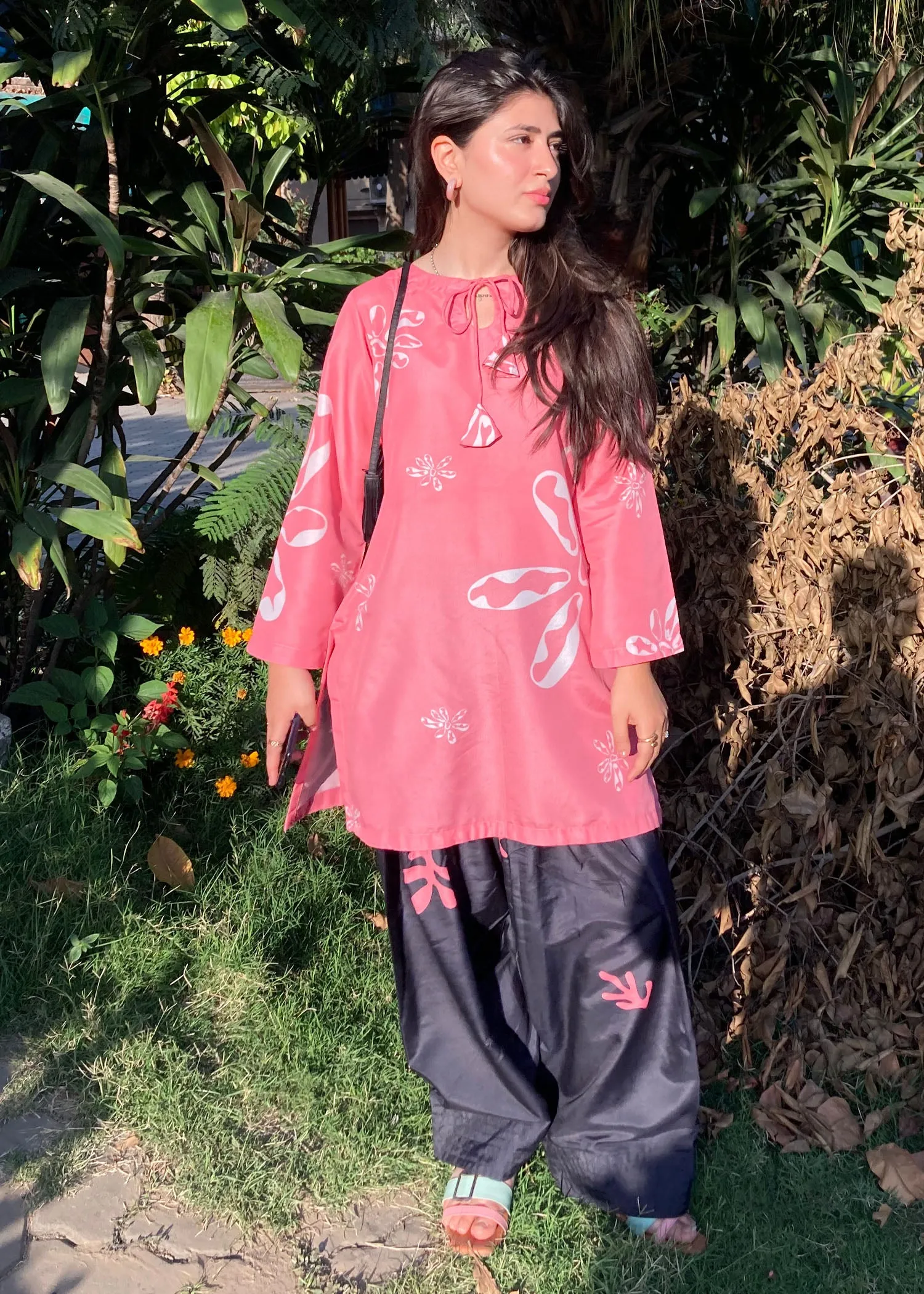Printed Kurta Set in Hot Pink