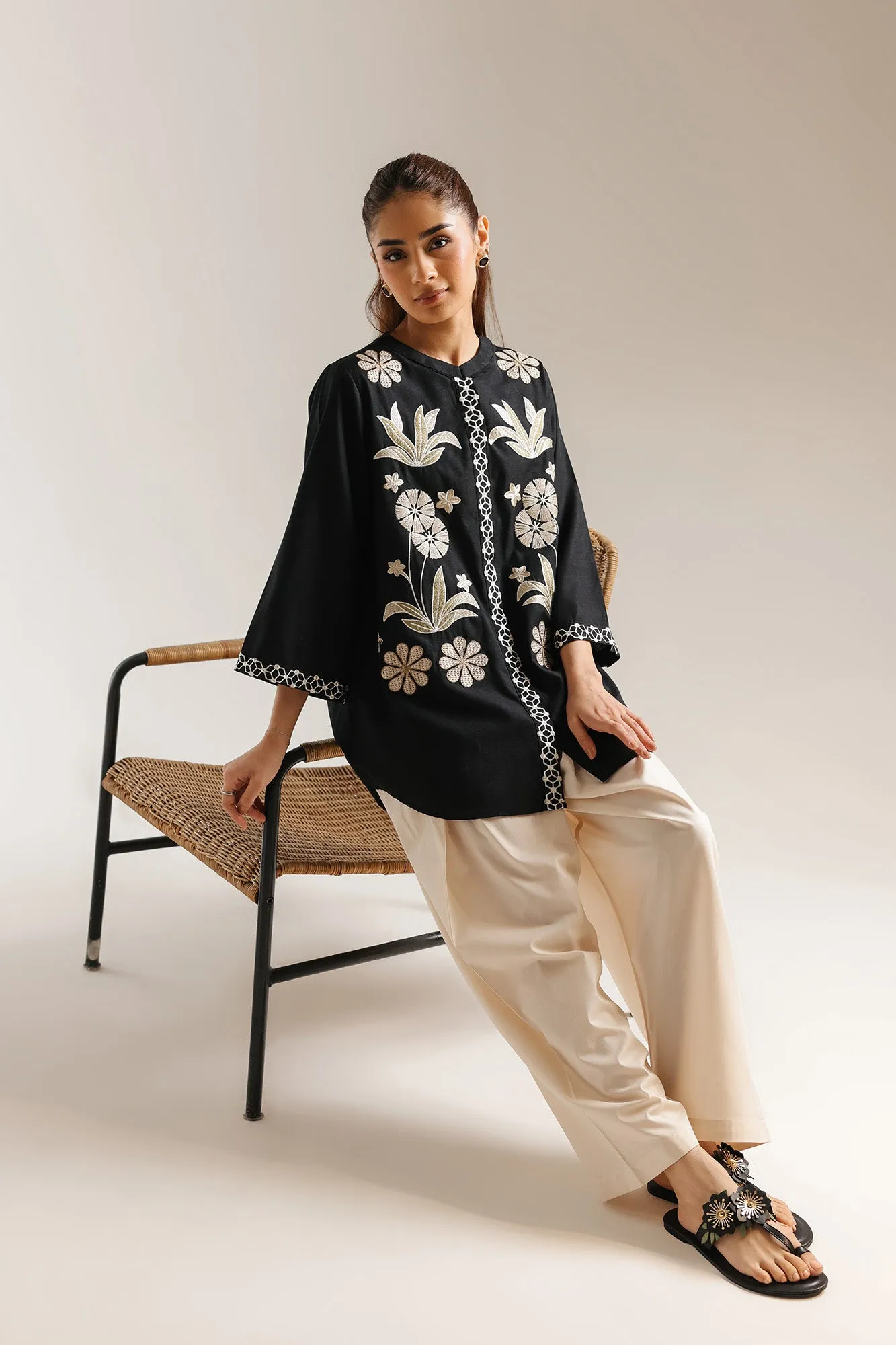 Embroidered Kurti in Jet Black