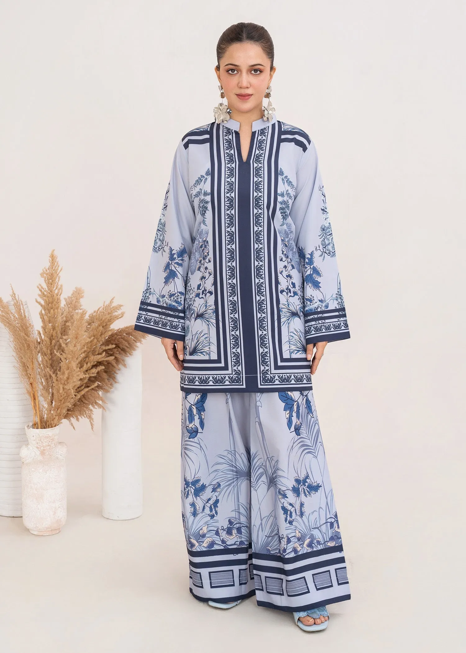 Poly Lawn Co-ord Set in Ice Blue