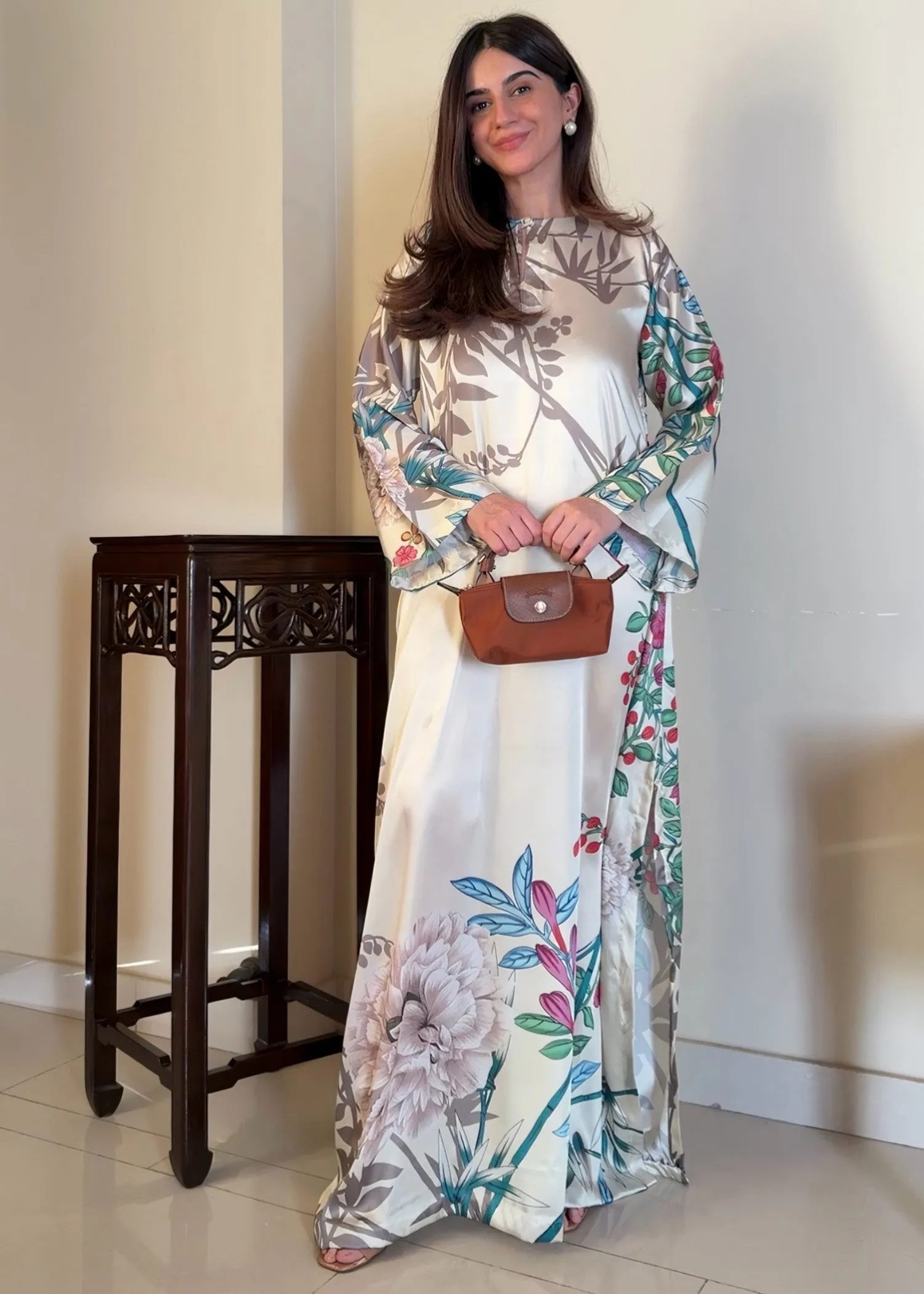 Printed Kaftan in Light Yellow