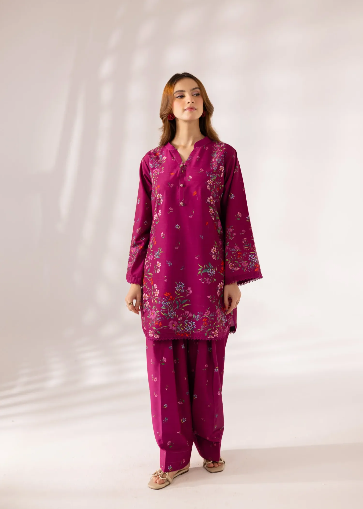 Lawn Kurta Set in Burgundy