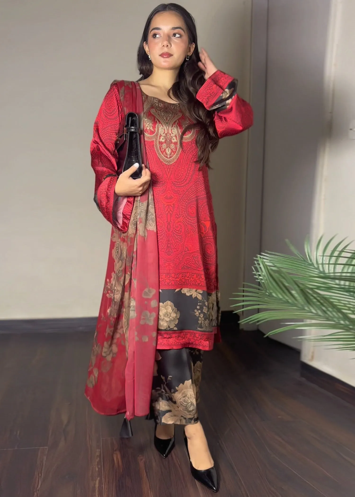 Printed Kurta Set in Red