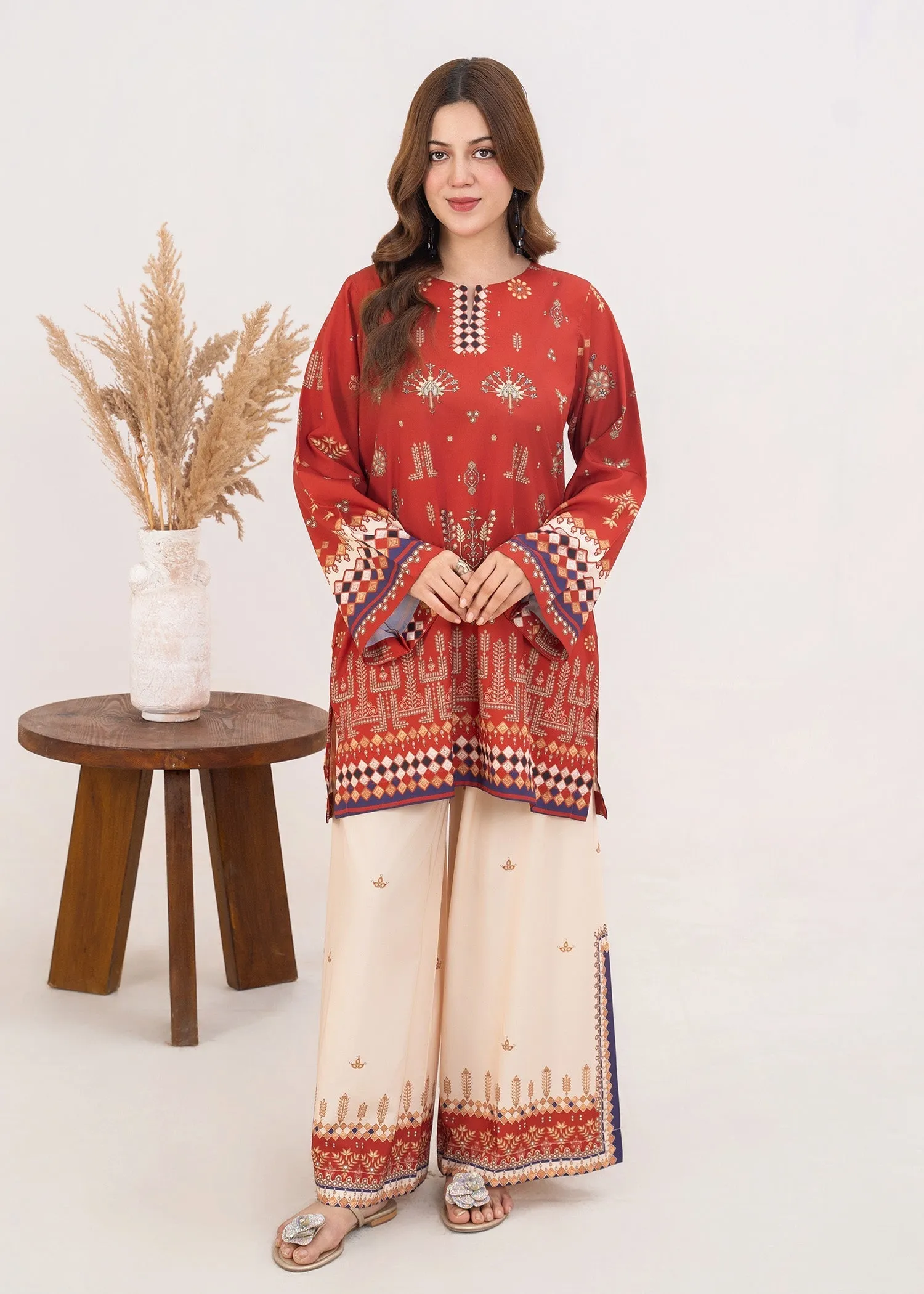 Poly Lawn Co-ord Set in Flame