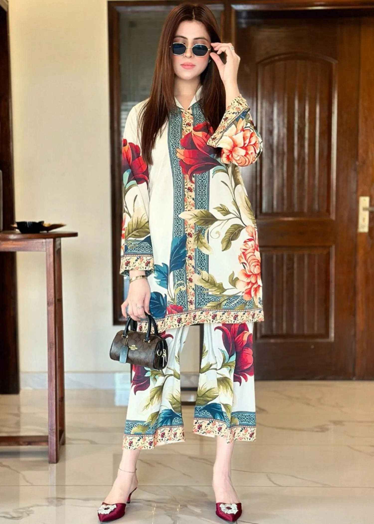 Sublimation Printed Co-ord Set in Off-White