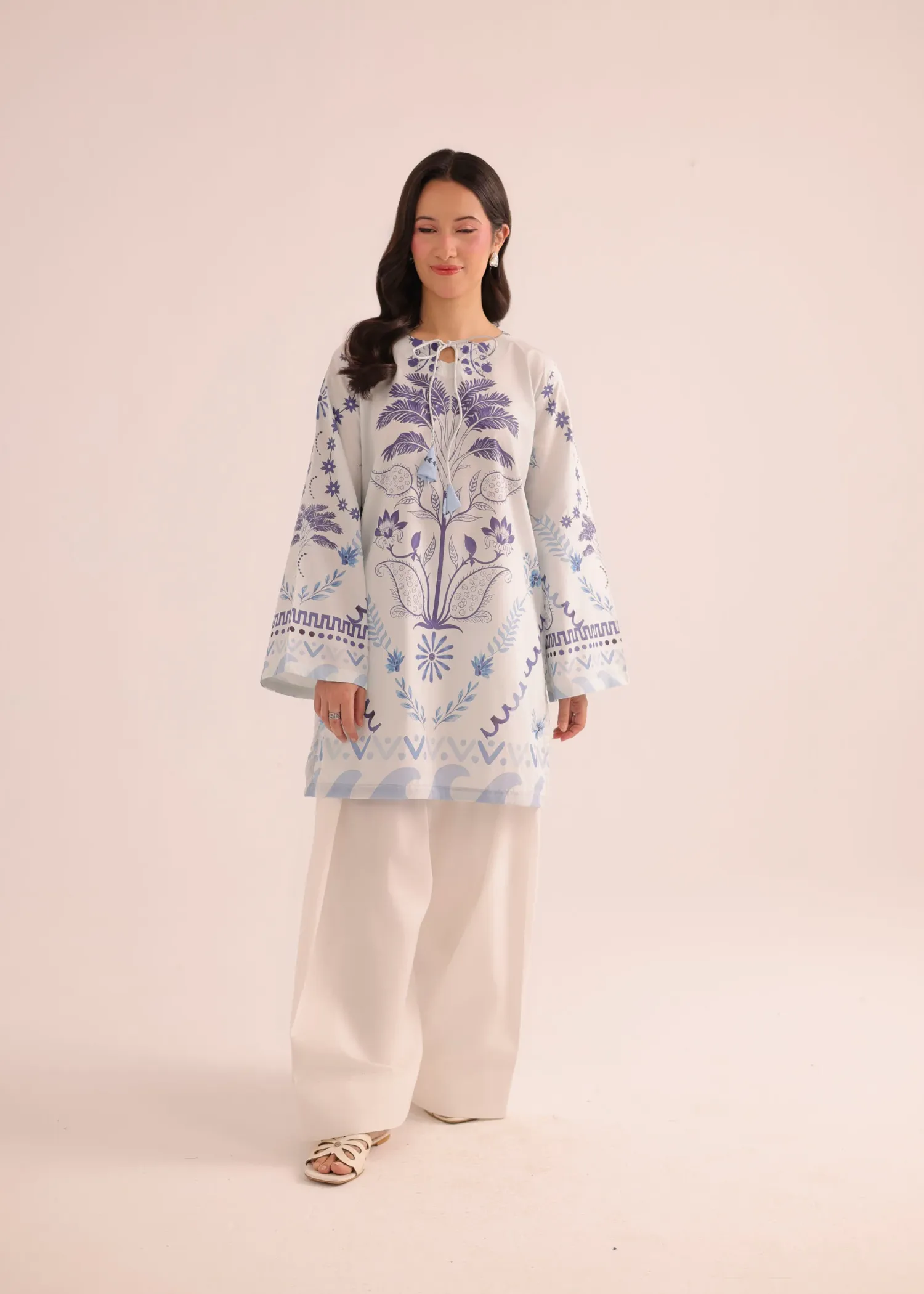 Poly Lawn Kurti in Pearl White