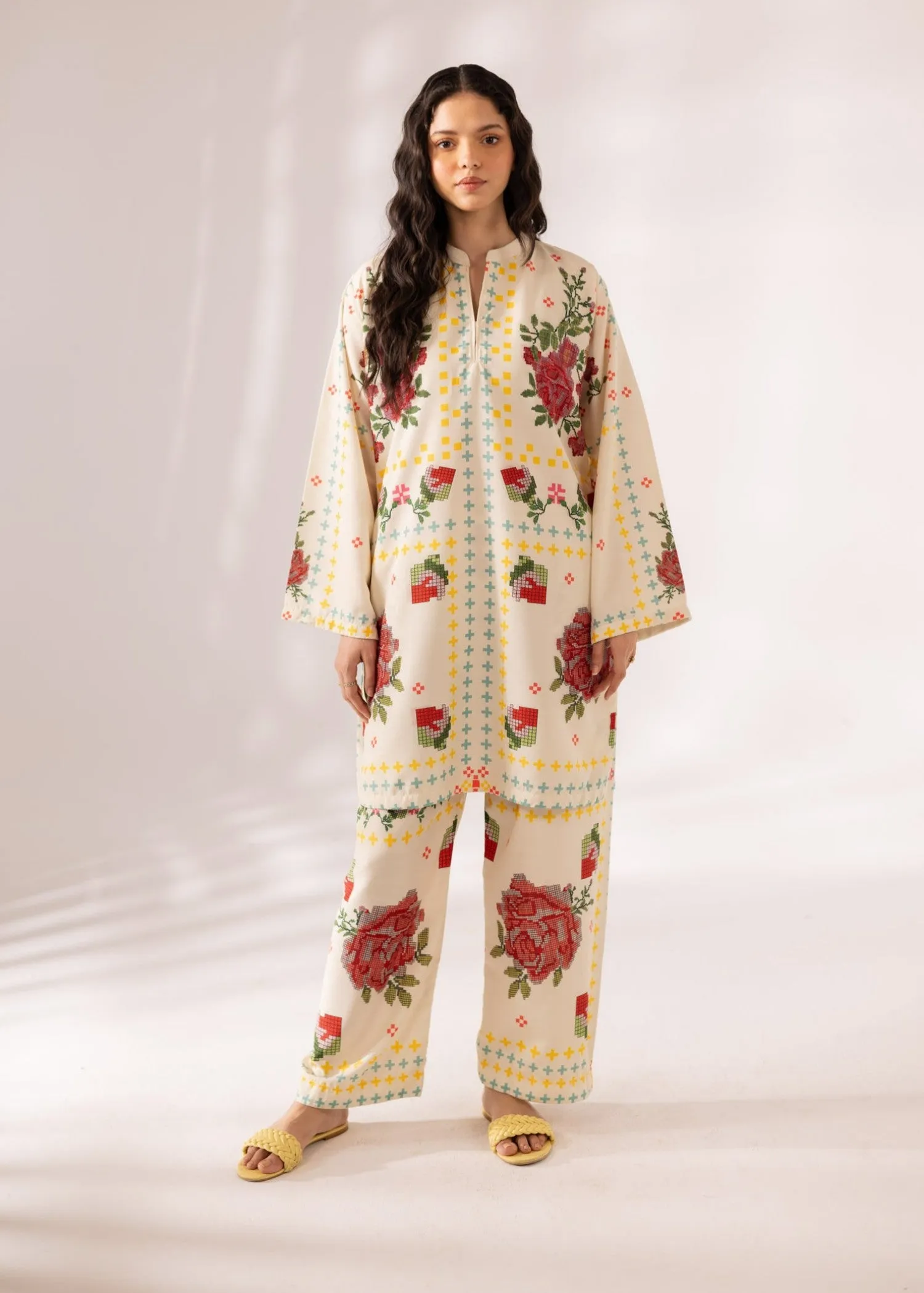 Slub Khaddar Co-ord Set in Cream