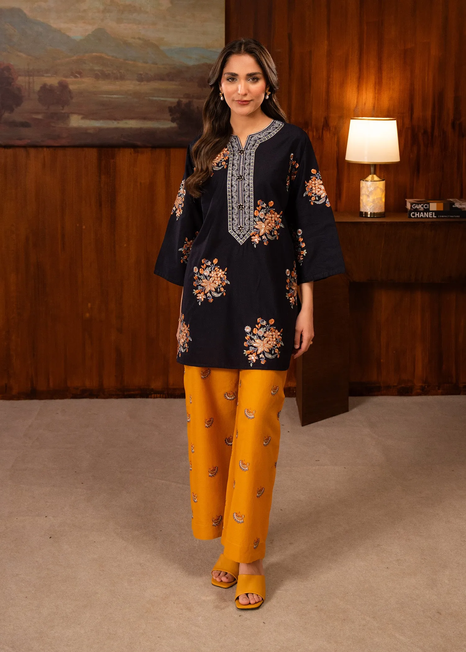 Lawn Kurta Set in Navy Blue
