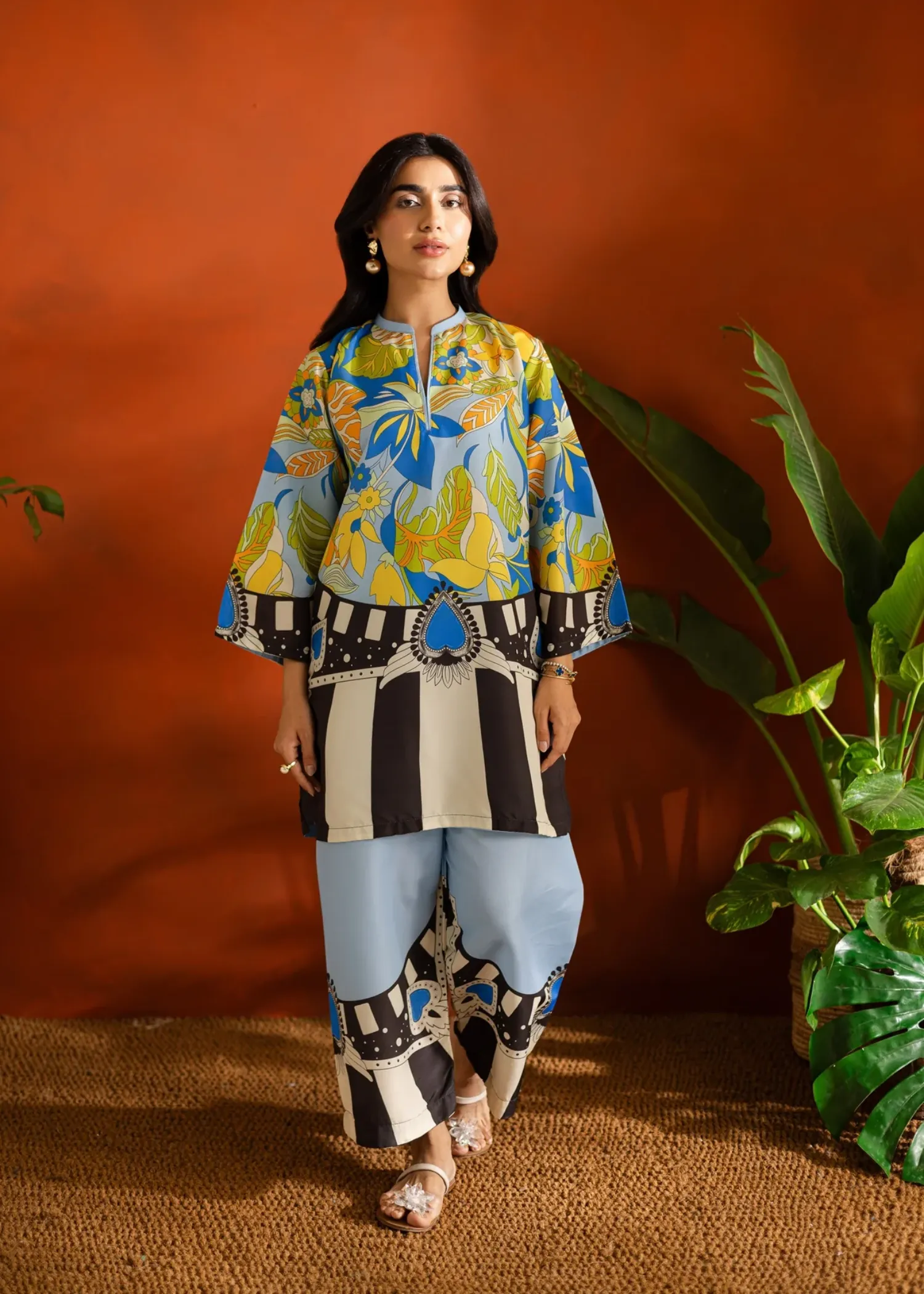 Poly Lawn Co-ord Set in Multi