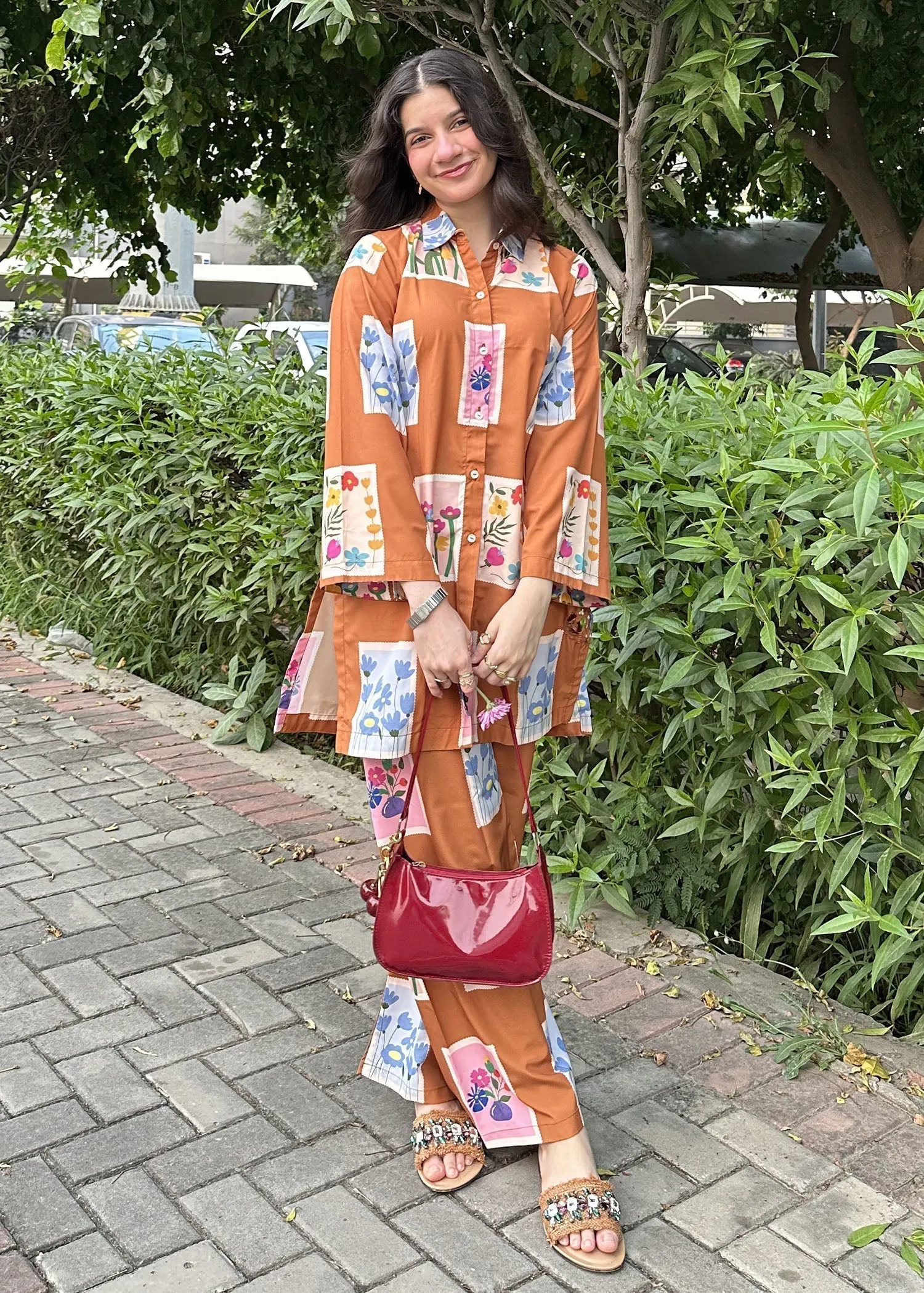 Printed Co-ord Set in Bronze Orange