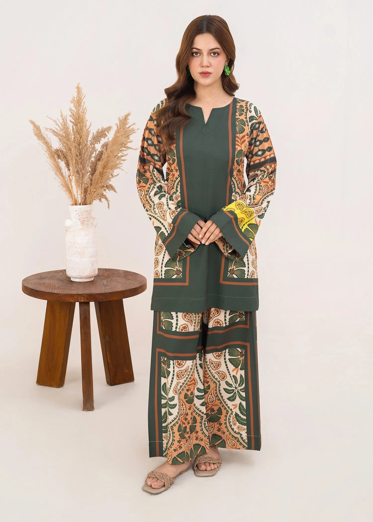 Poly Lawn Co-ord Set in Dark Green