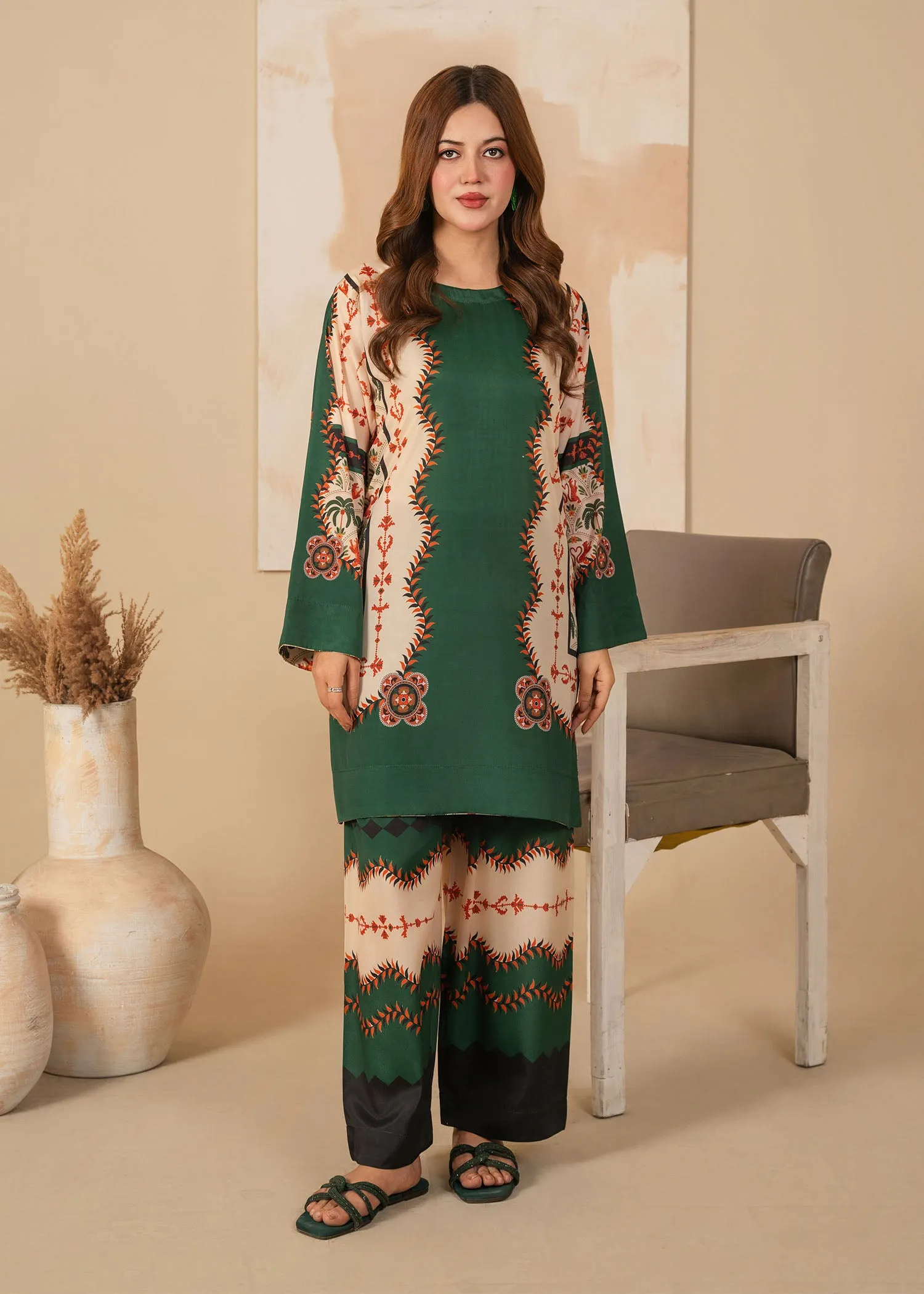 Poly Lawn Co-ord Set in Dark Green
