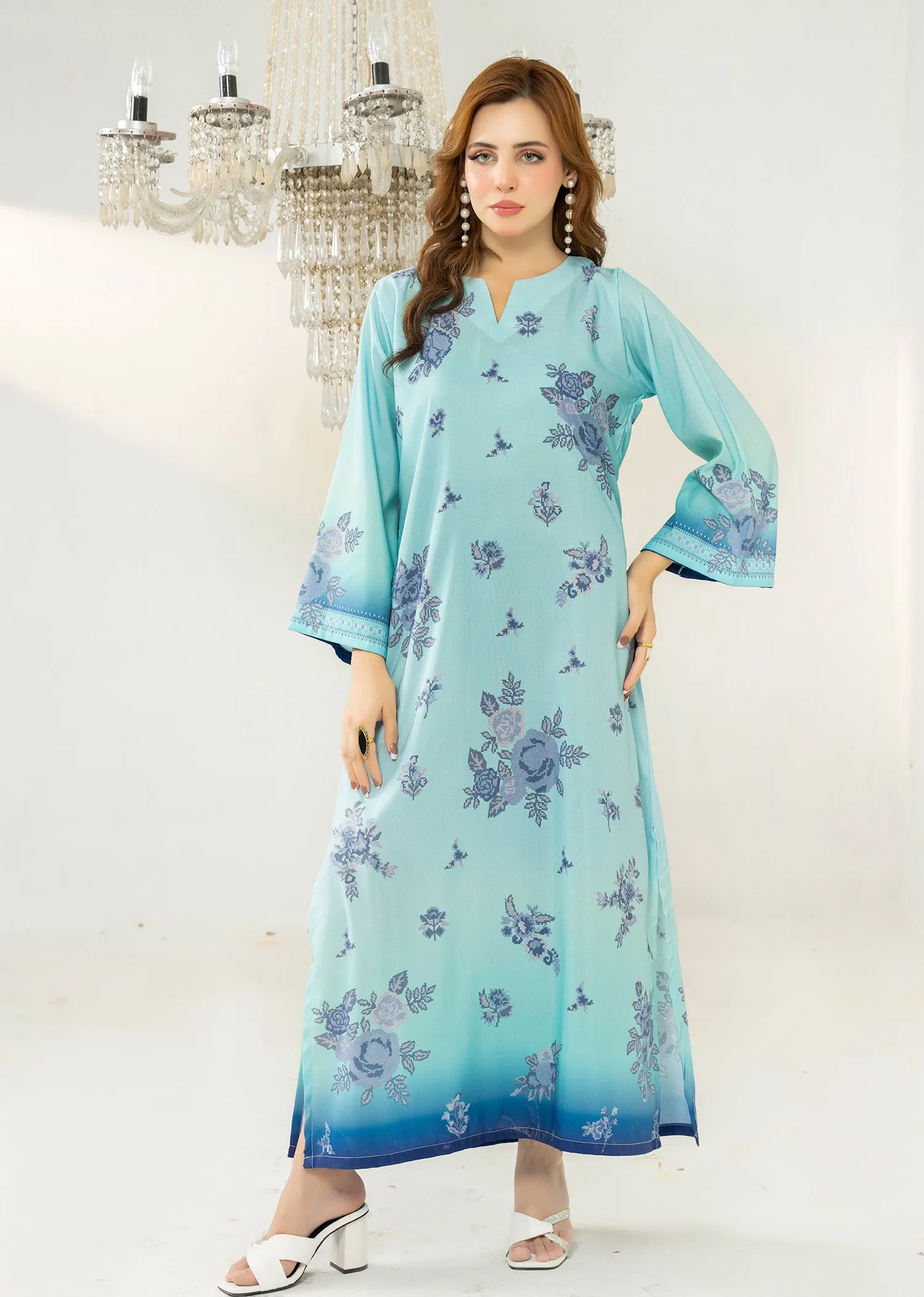 Lawn Kaftan in Aquamarine