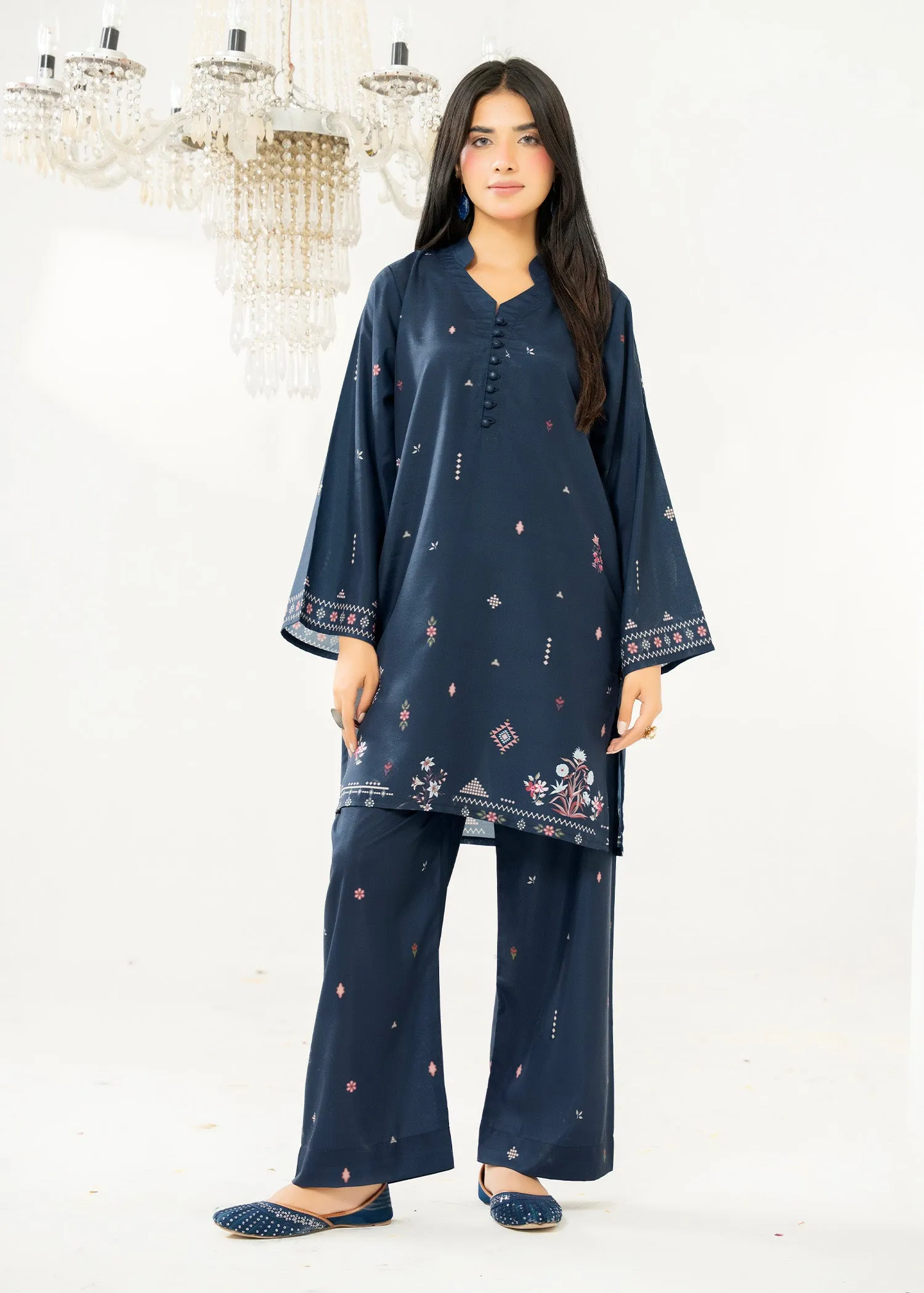 Lawn Kurta Set in Midnight Blue