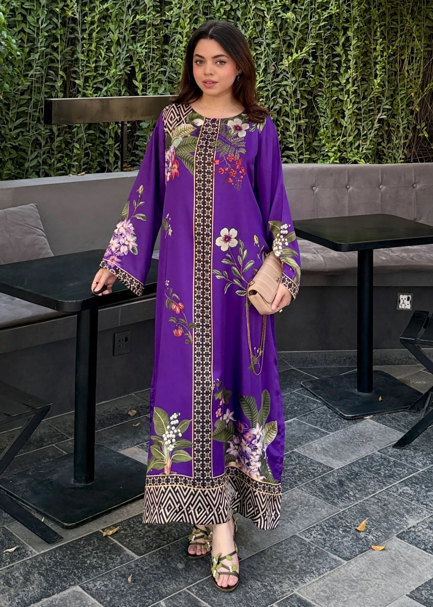 Printed Kaftan in Purple
