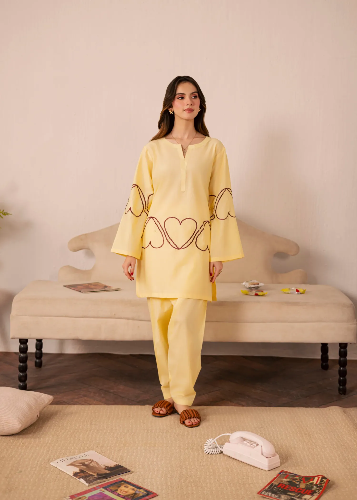 Lawn Kurta Set in Mellow Yellow