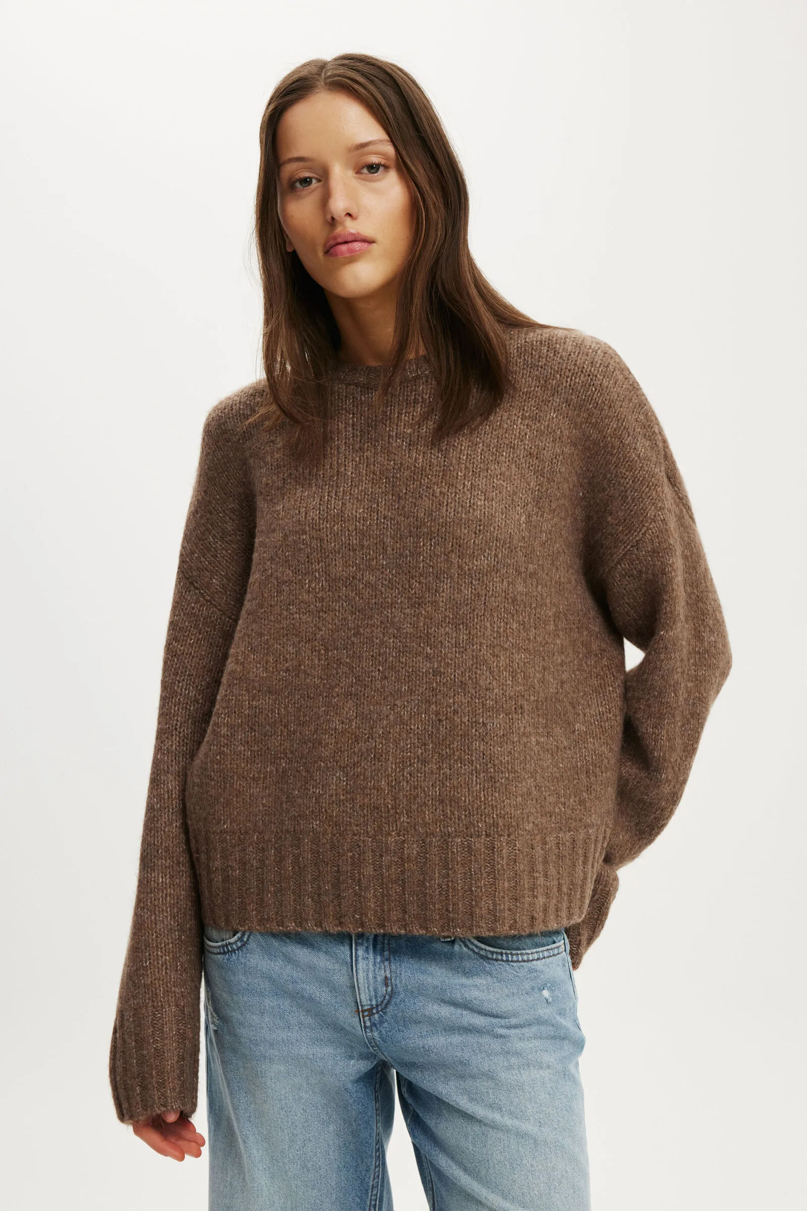 Luxe Crew Neck Sweater in Lofty Acorn Marle