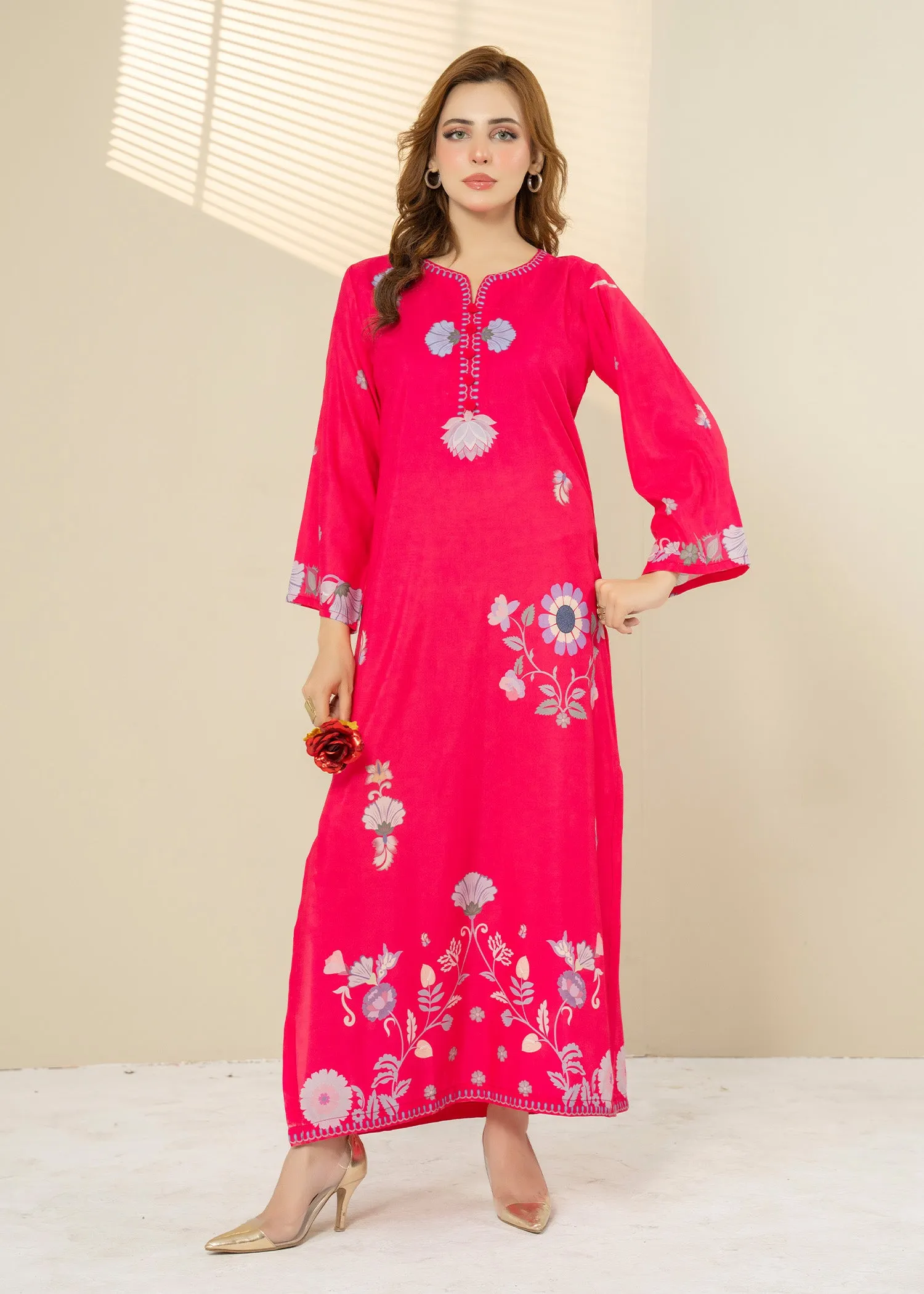 Lawn Kaftan in Hot Pink
