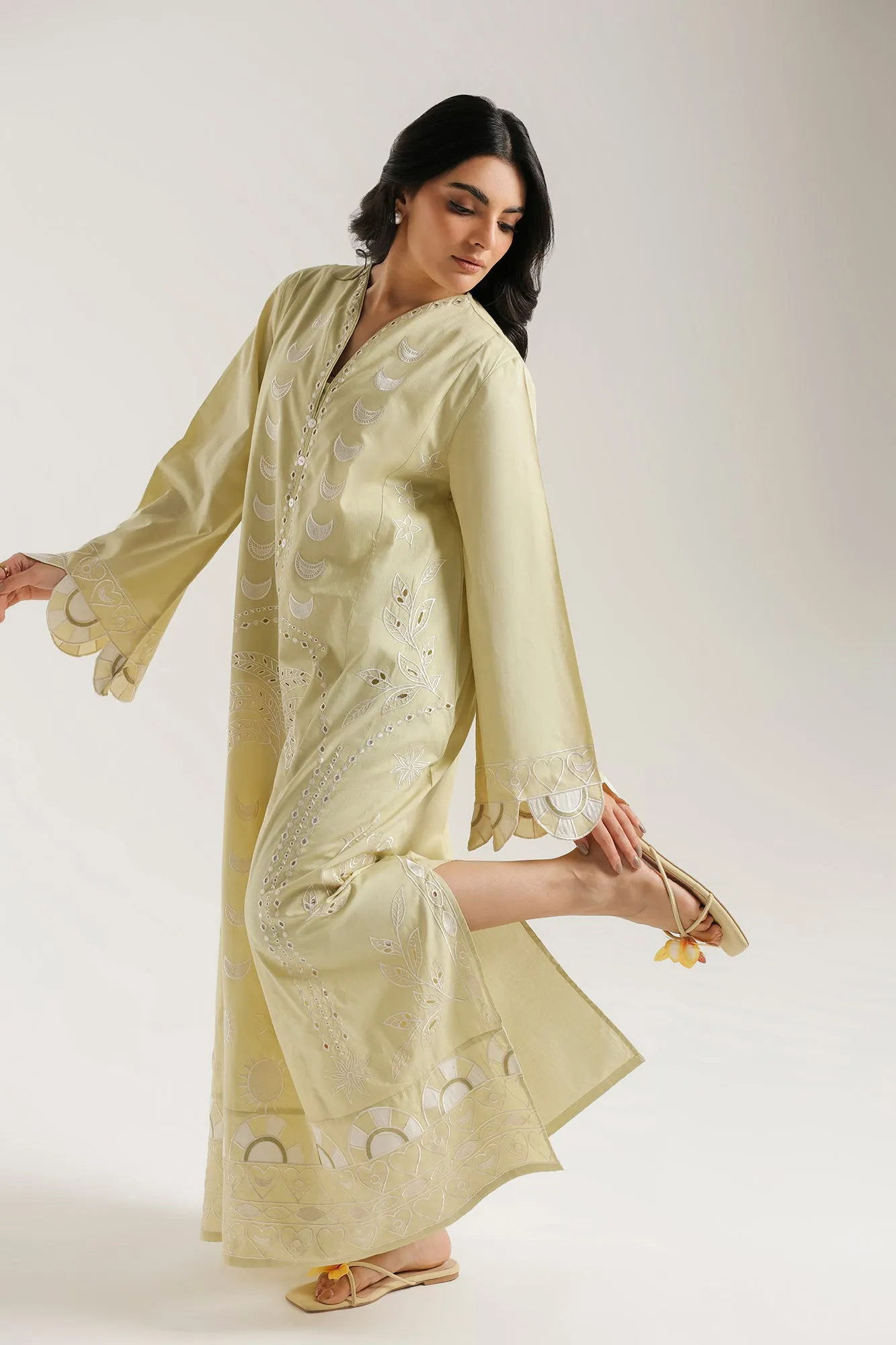 Embroidered Kaftan in Lime