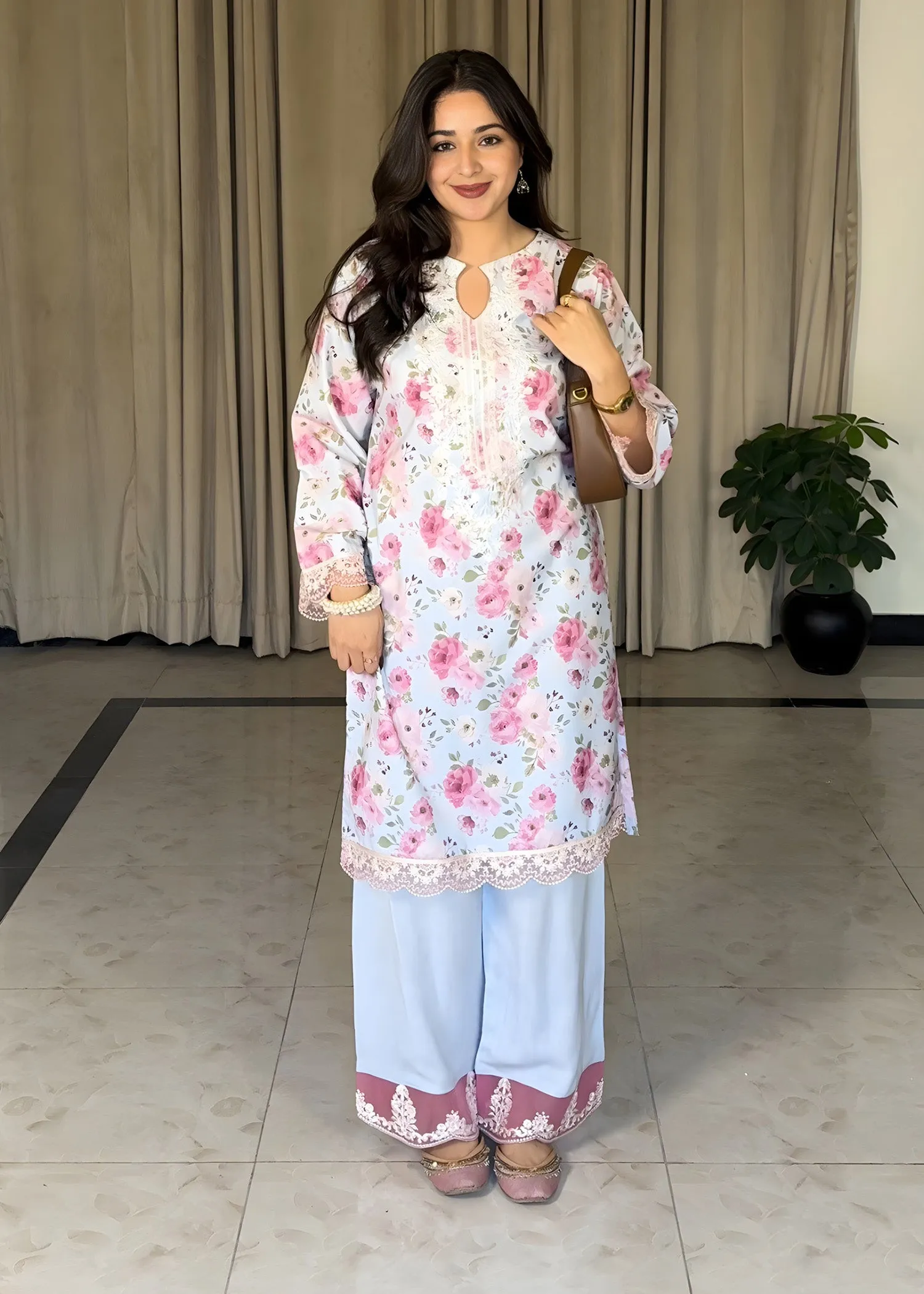 Viscose Kurta Set in Ice Blue