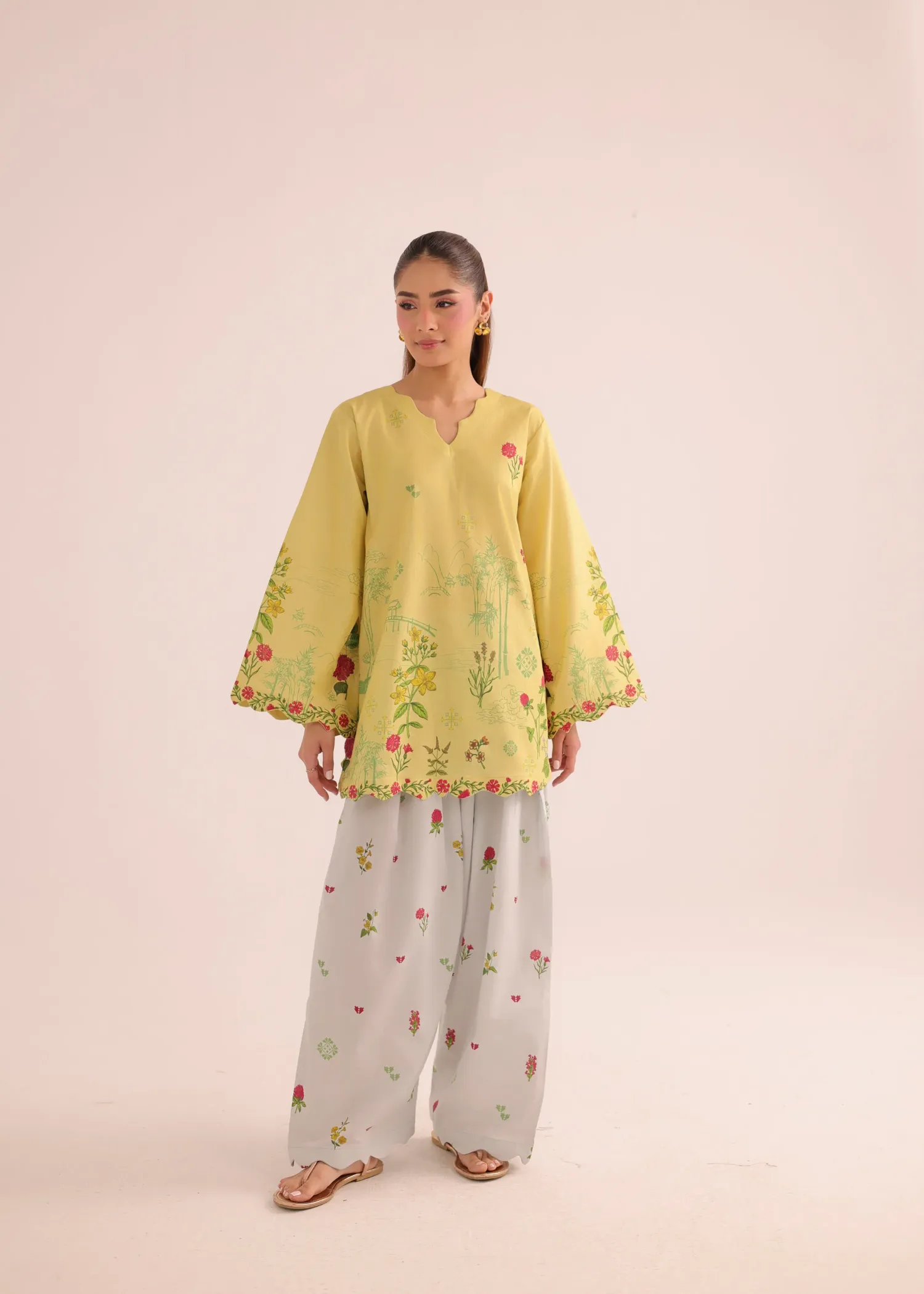 Lawn Kurta Set in Mellow Yellow
