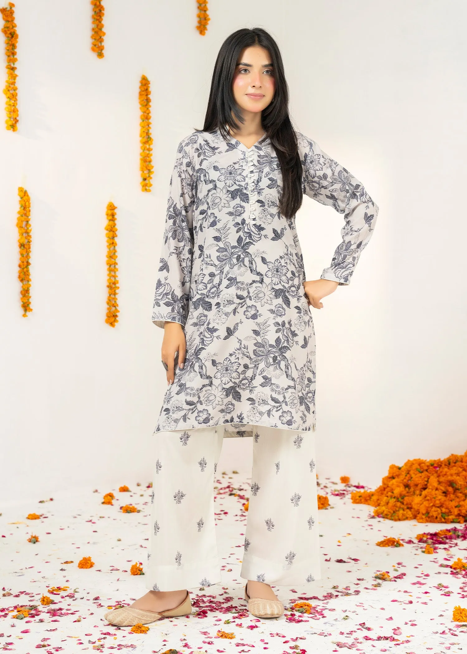 Lawn Kurta Set in Silver