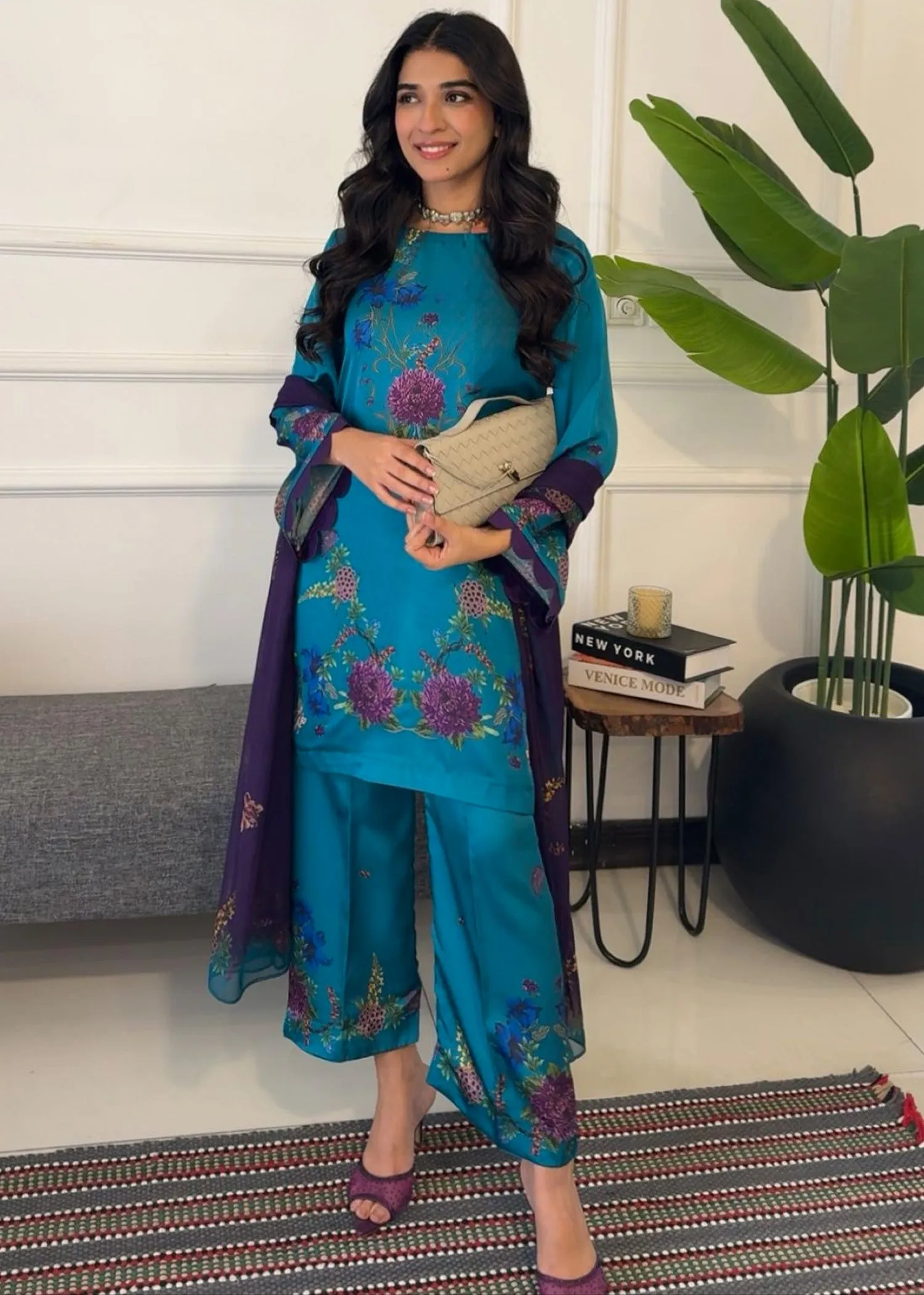 Printed Kurta Set in Teal