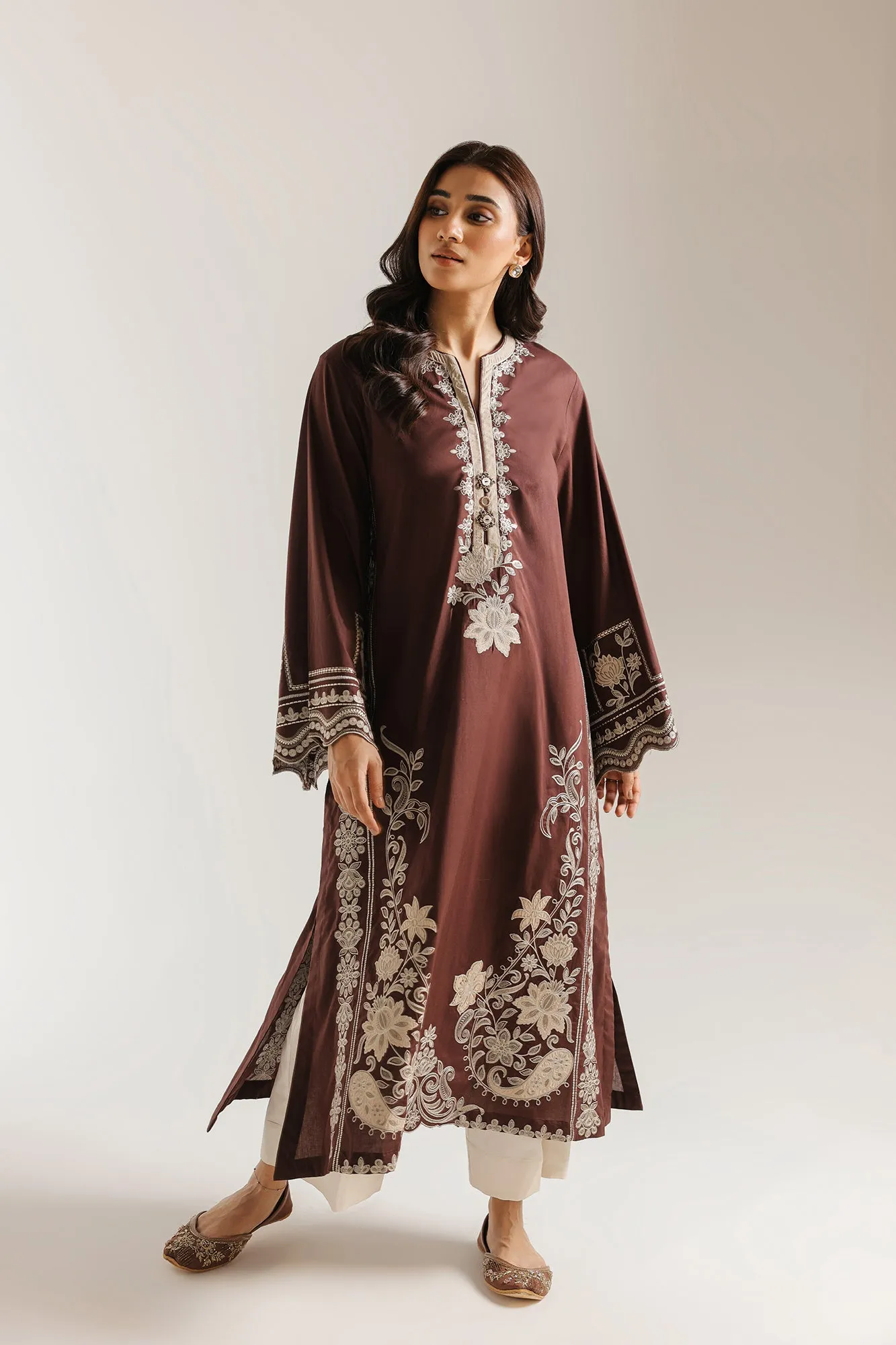 Embroidered Suit in Dark Brown