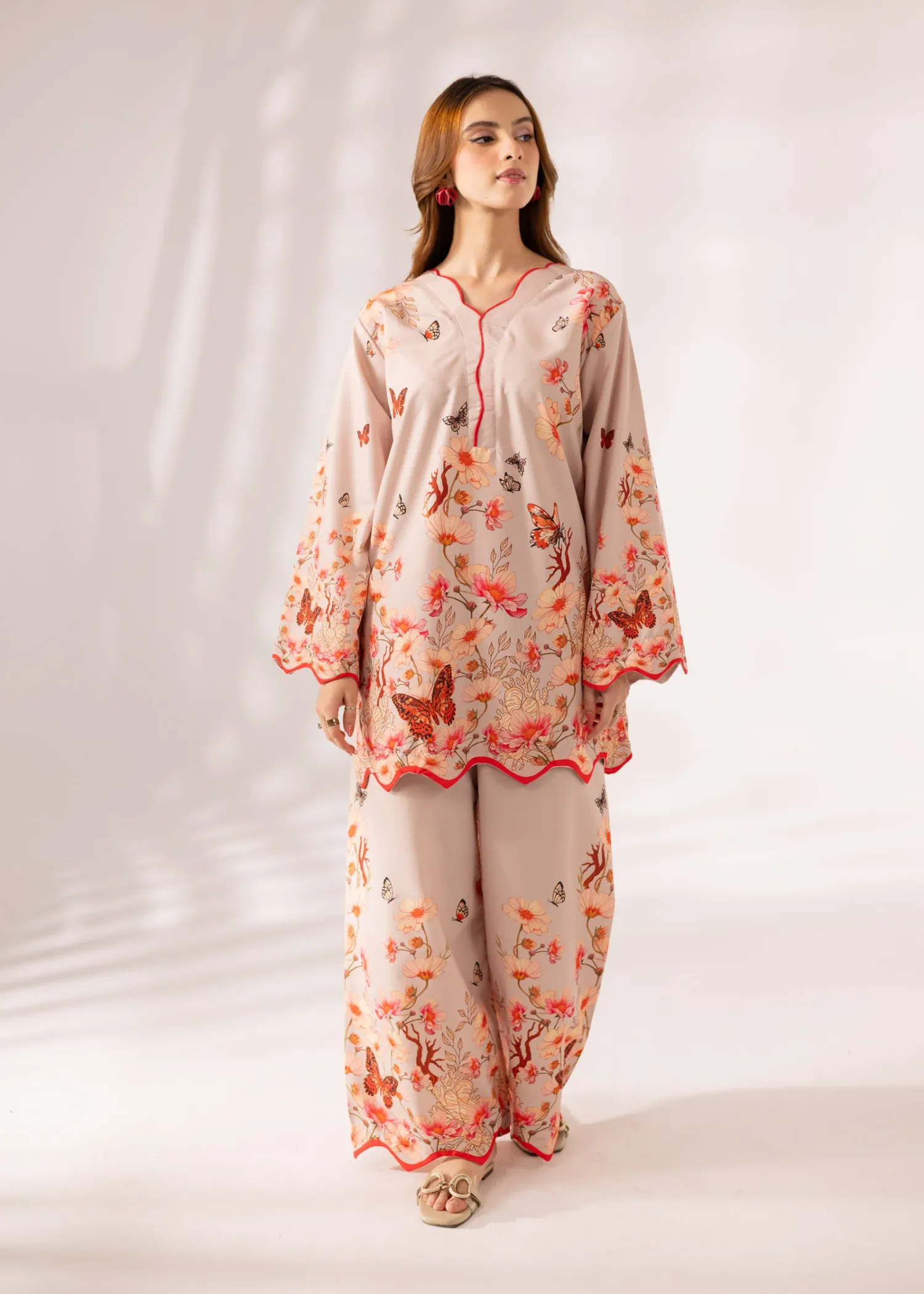 Poly Lawn Co-ord Set in Pastel Pink