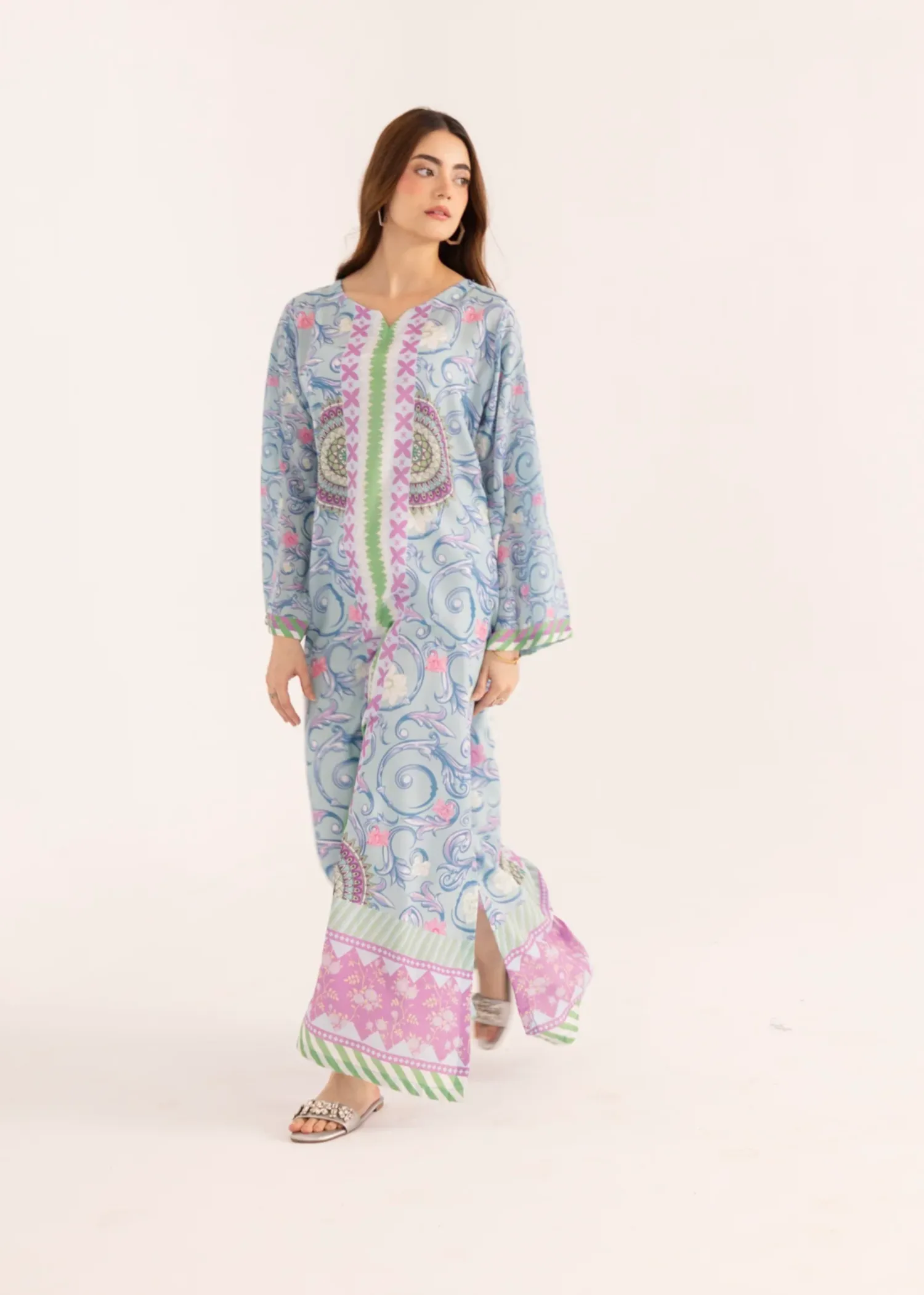 Lawn Kaftan in Ice Blue