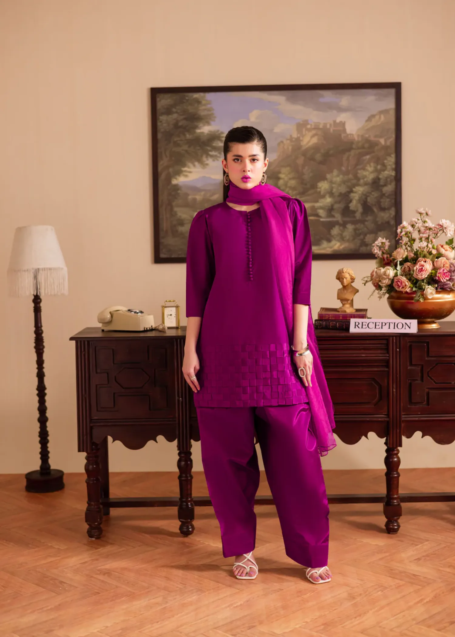 Silk Kurta Set in Plum