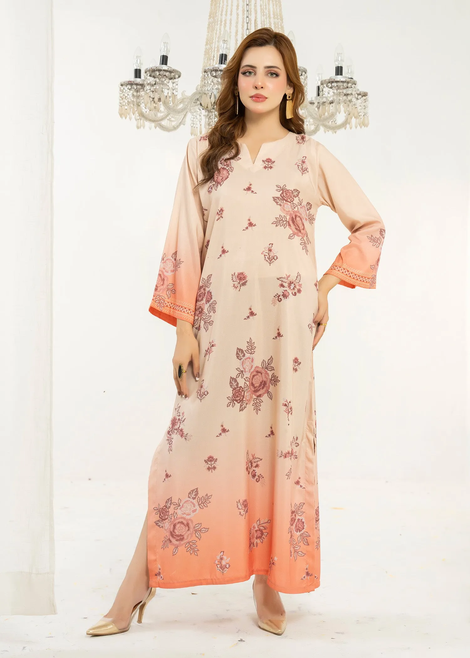 Lawn Kaftan in Peach Pink