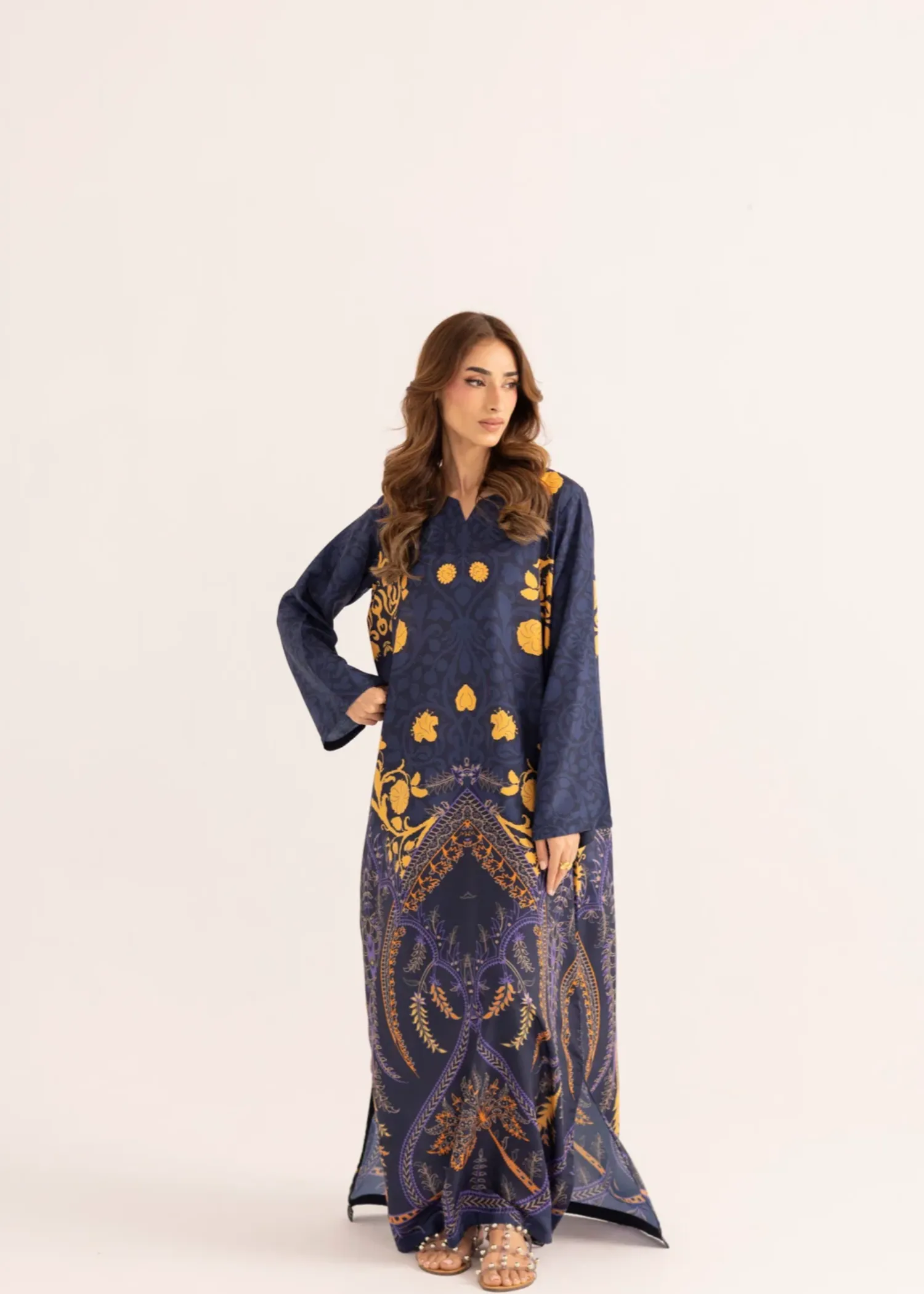 Lawn Kaftan in Navy Blue