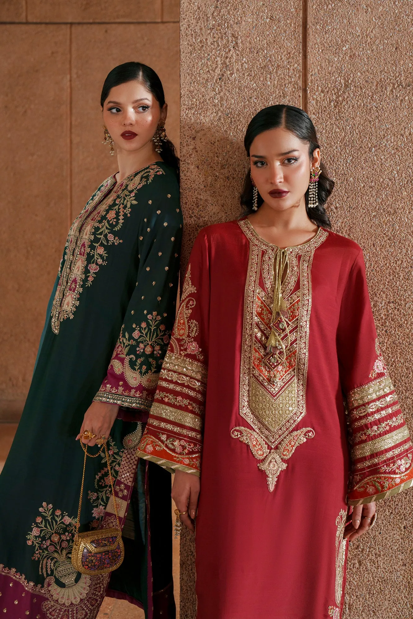 Embroidered Kaftan in Burgundy
