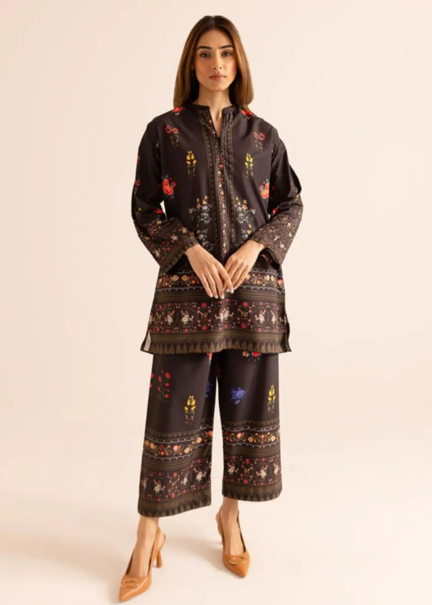 Poly Lawn Co-ord Set in Black