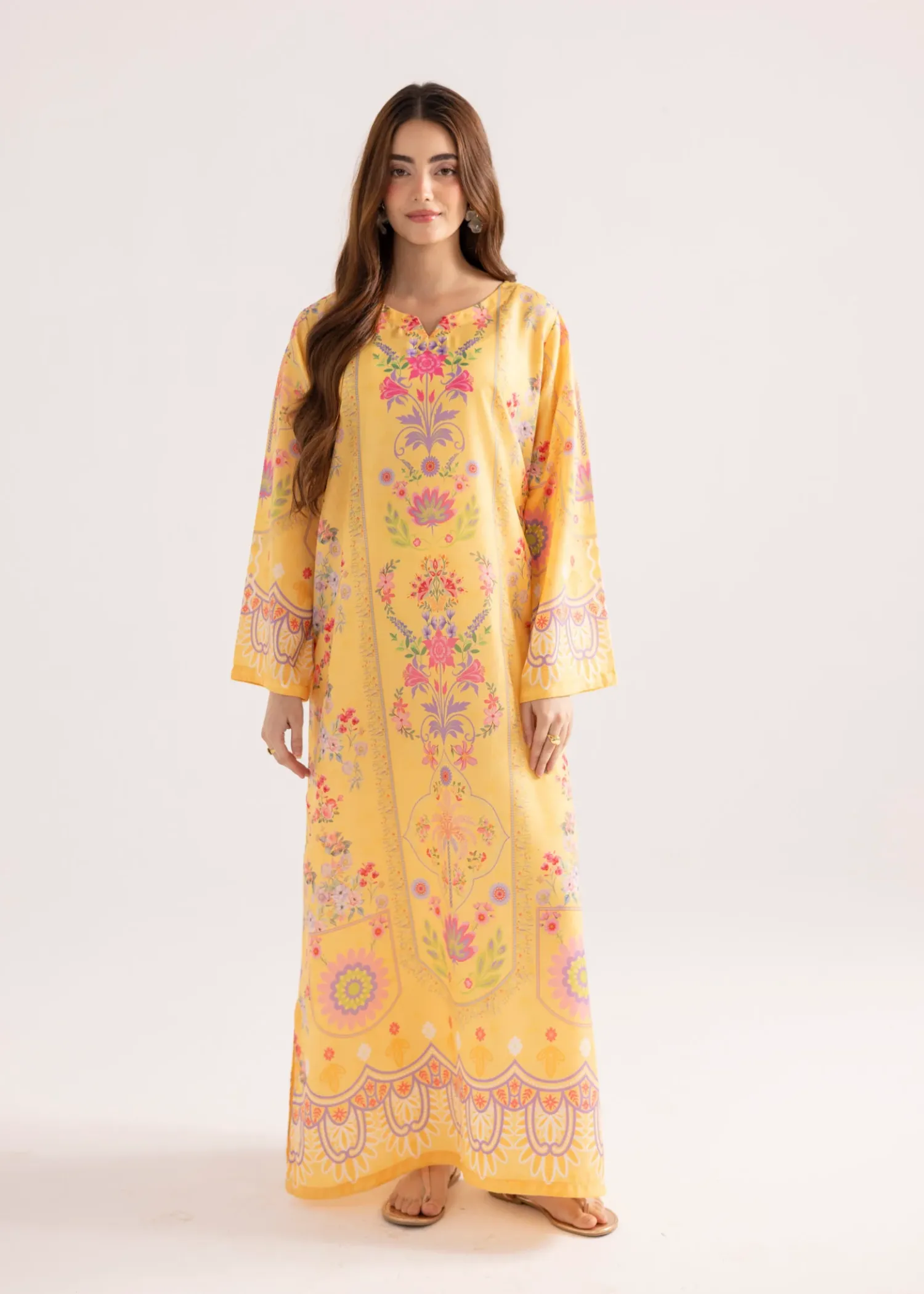 Lawn Kaftan in Mellow Yellow